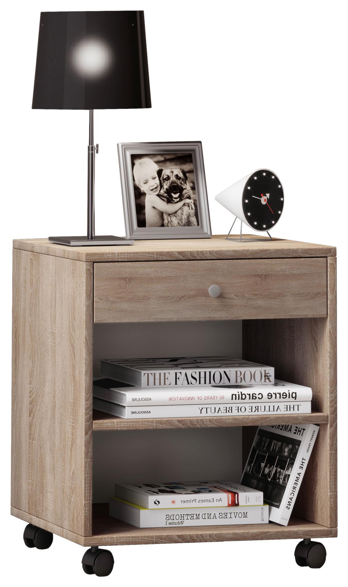 Nachkästchen Sonoma Eiche Dekor H: 54 cm Rolda - Schwarz/Sonoma Eiche, MODERN, Holzwerkstoff (45/54/38cm) - MID.YOU