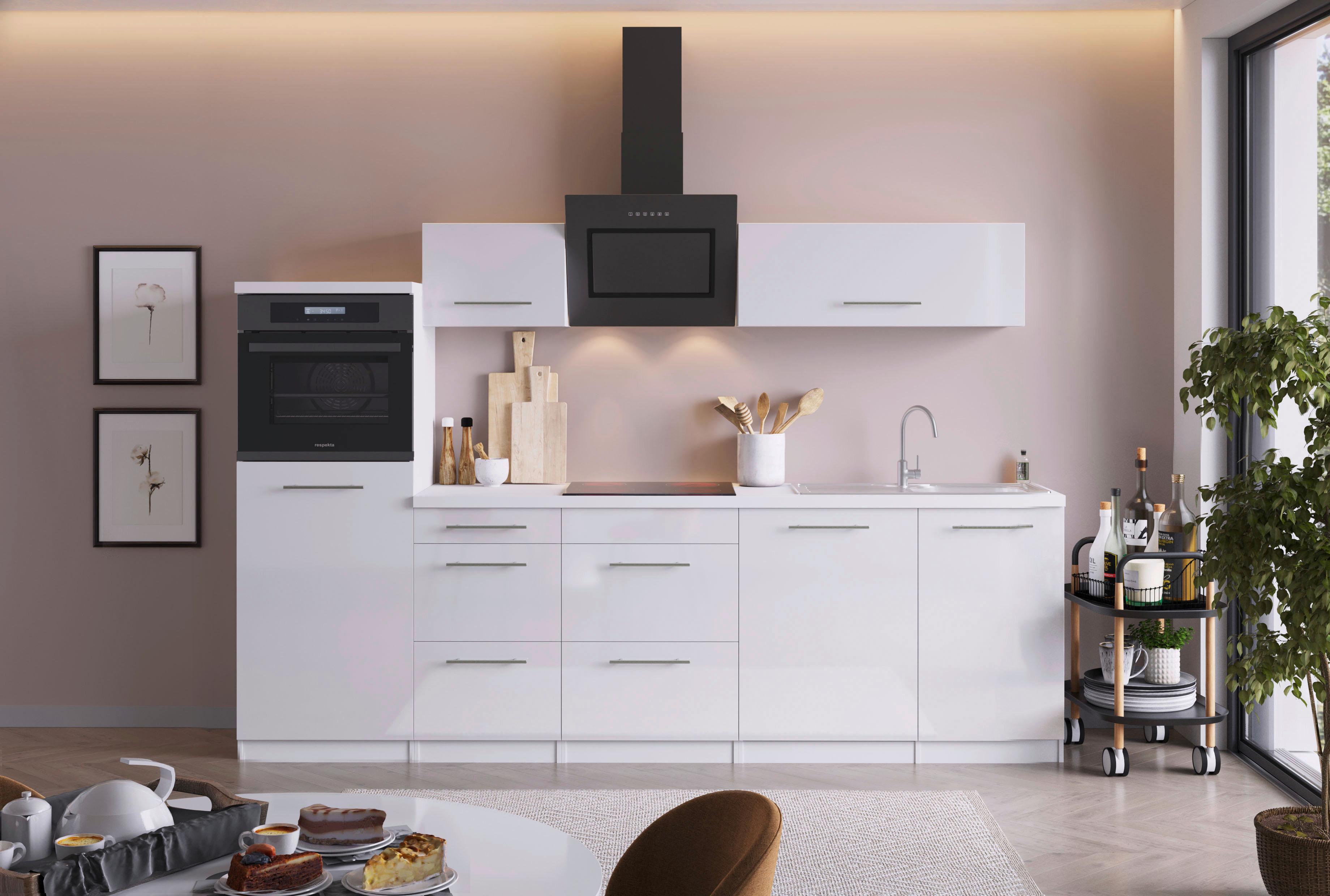 Küchenzeile mit Geräten B: 280 cm Weiß Hochglanz - Weiß Hochglanz/Weiß, Design, Holzwerkstoff (280cm) - Respekta