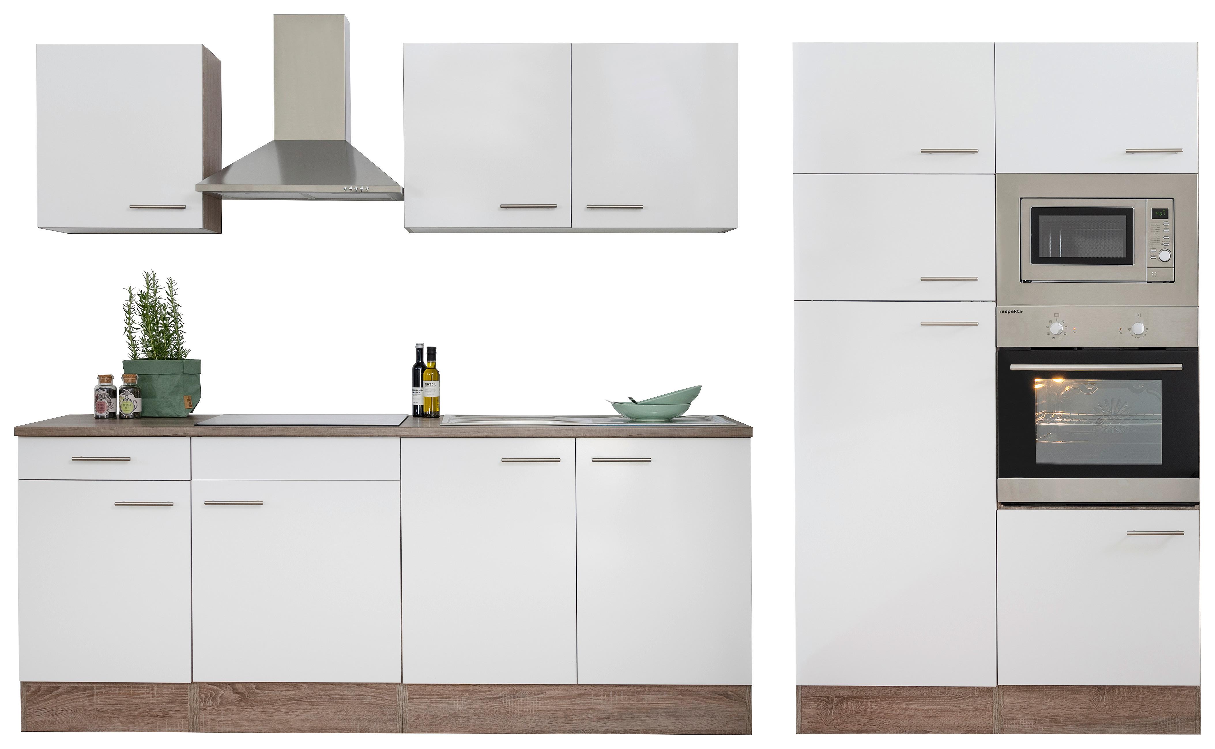 Küchenzeile Ohne Geräte B: 330 Cm Weiß/eiche Dekor, Modern - Eichefarben/Weiß, Basics, Holzwerkstoff (330/205/60cm) - Respekta