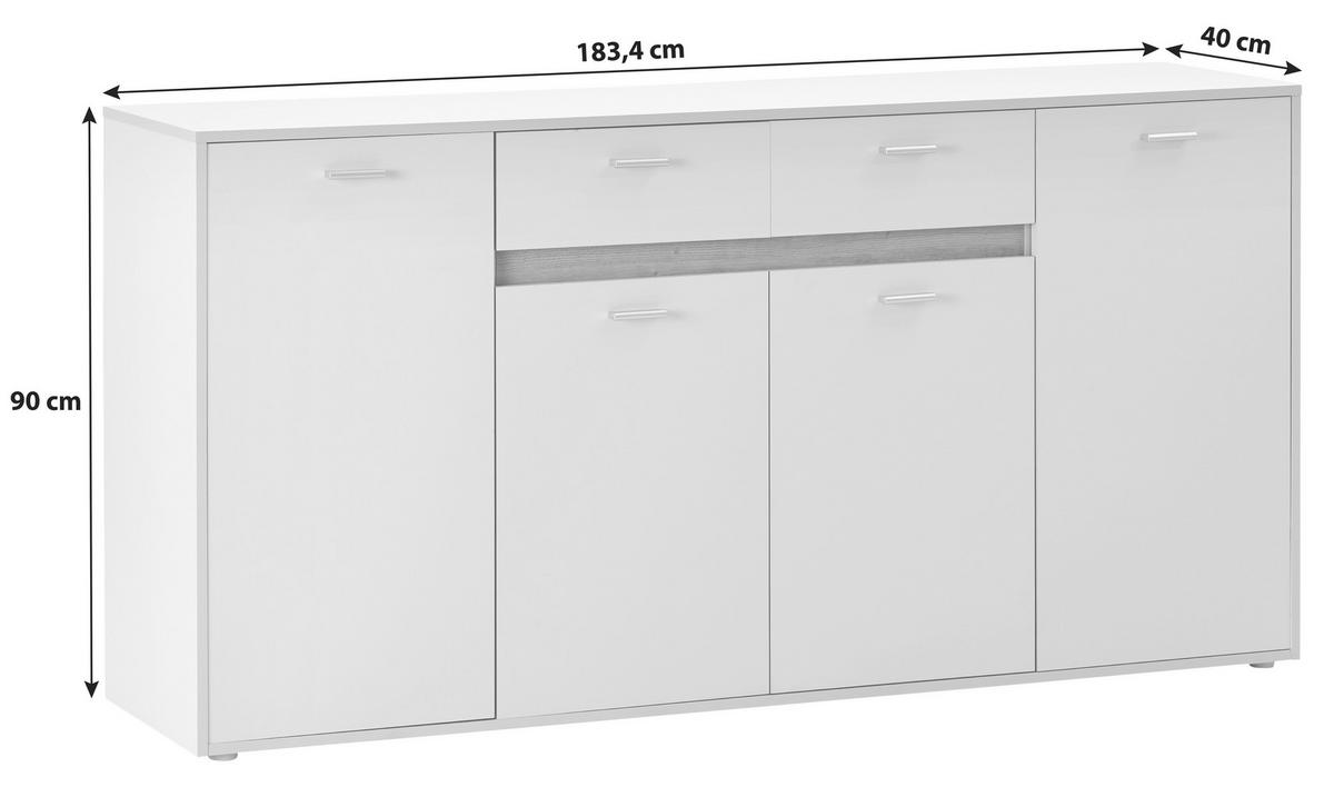 Kommode mit Bügelgriff B: 183,4 cm Slot 4t Dunkelgrau - Dunkelgrau, MODERN, Holzwerkstoff (183,4/90/40cm)