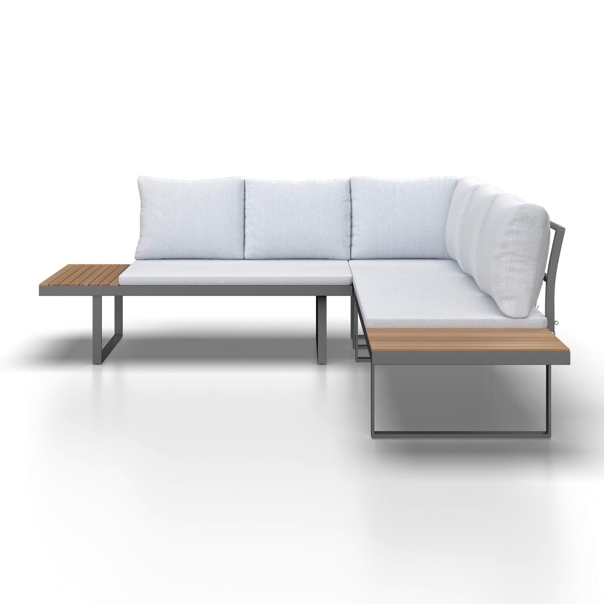 TERASOVÁ SEDACÍ SOUPRAVA ELIA - světle šedá, Moderní, kov/dřevo (236,5/75/236,5cm) - Bessagi Garden