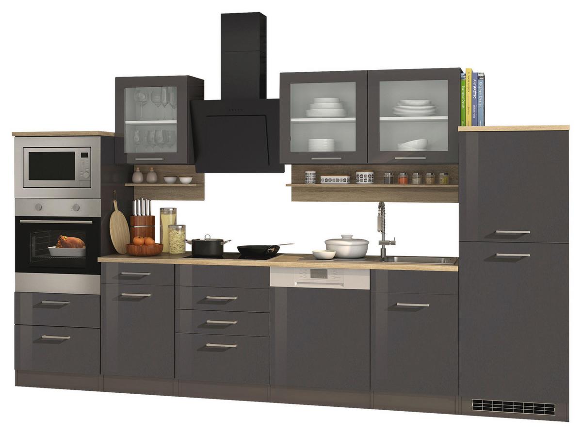 Küchenblock Mailand Graphitfarben B: 340cm - Graphitfarben/Sonoma Eiche, MODERN, Glas/Holzwerkstoff (340cm) - Held