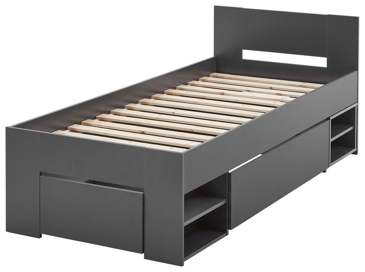 Stauraumbett mit Bettladen 90x200cm Azurro Anthrazit - Anthrazit, MODERN, Holzwerkstoff (90/200cm)