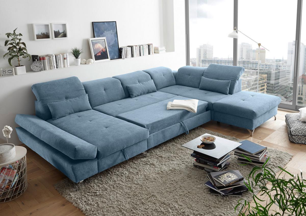 Ecksofa Melfi Blau U: 168 Cm - Blau/Silberfarben, MODERN, Textil (168/350/245cm) - MID.YOU