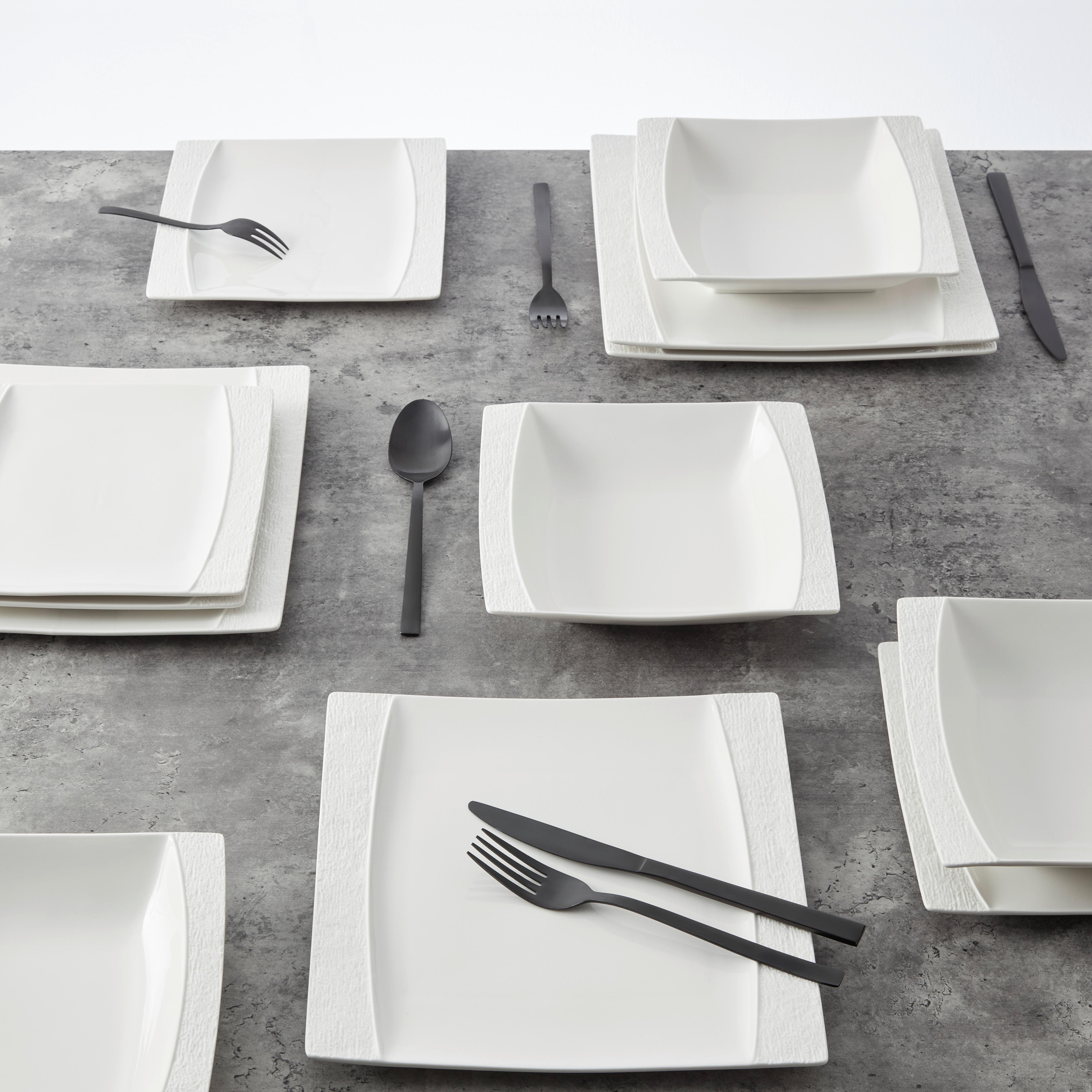 Jedálenský servis RUKI, 12- dielny - biela, Modern, keramika (26.2/26/2.1cm) - Modern Living