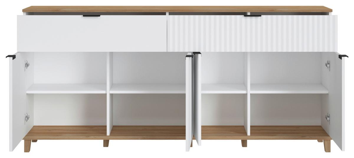Sideboard Plissee Alpin Weiß Grandson Eiche B: 187,1 Cm - Eichefarben/Weiß, MODERN, Holzwerkstoff (187,1/86,4/40cm)