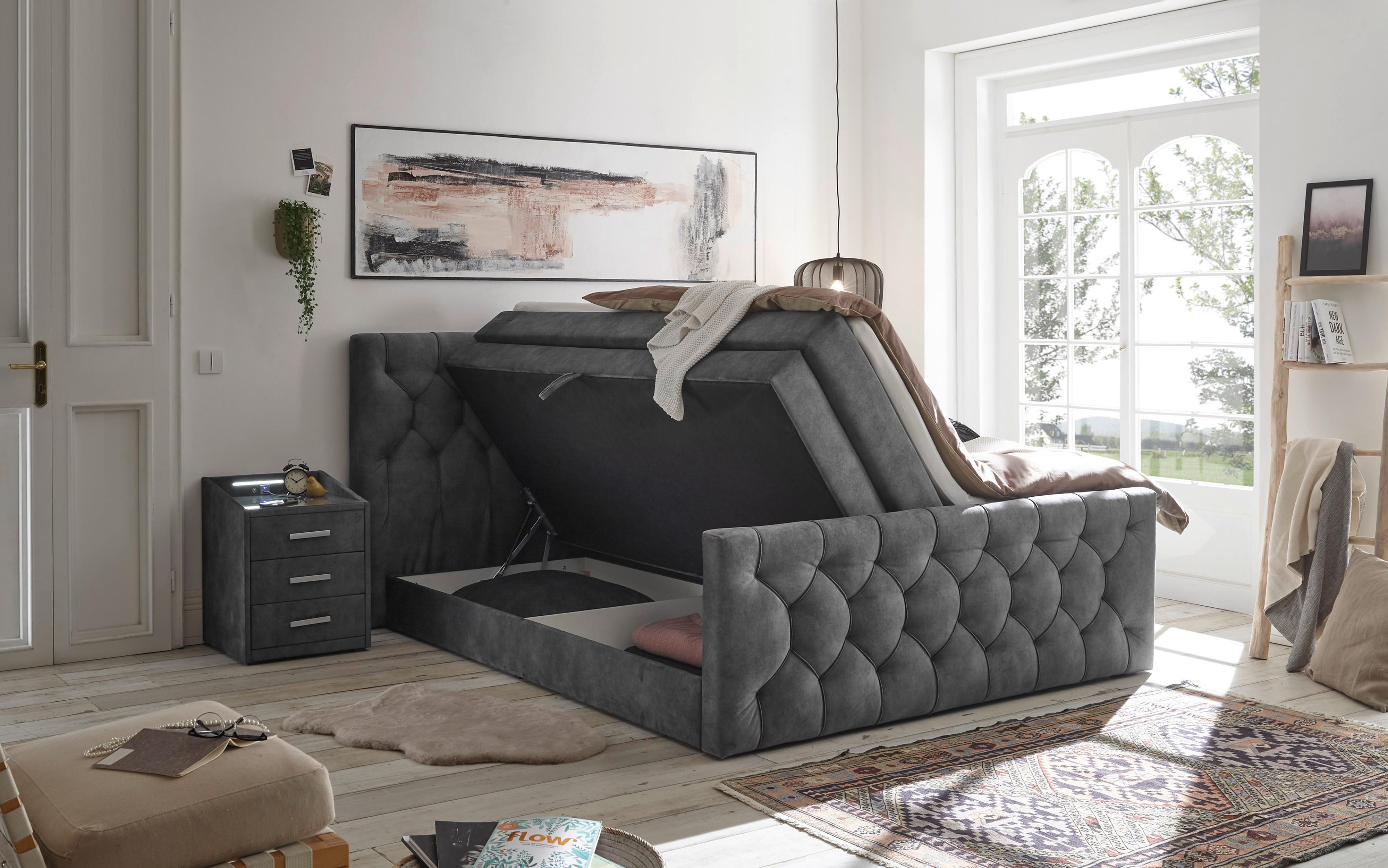 Boxspringbett Mit Topper 180x200 Cm Cashfield - Anthrazit/Schwarz, MODERN, Holzwerkstoff/Textil (180/200cm) - MID.YOU