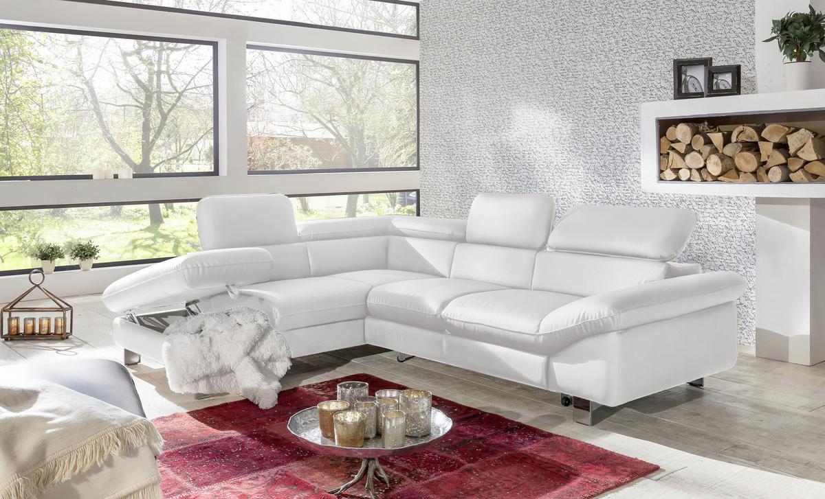 Ecksofa mit Schlaffunktion Driver Weiß Lederlook - Chromfarben/Weiß, MODERN, Textil (214/266cm) - MID.YOU