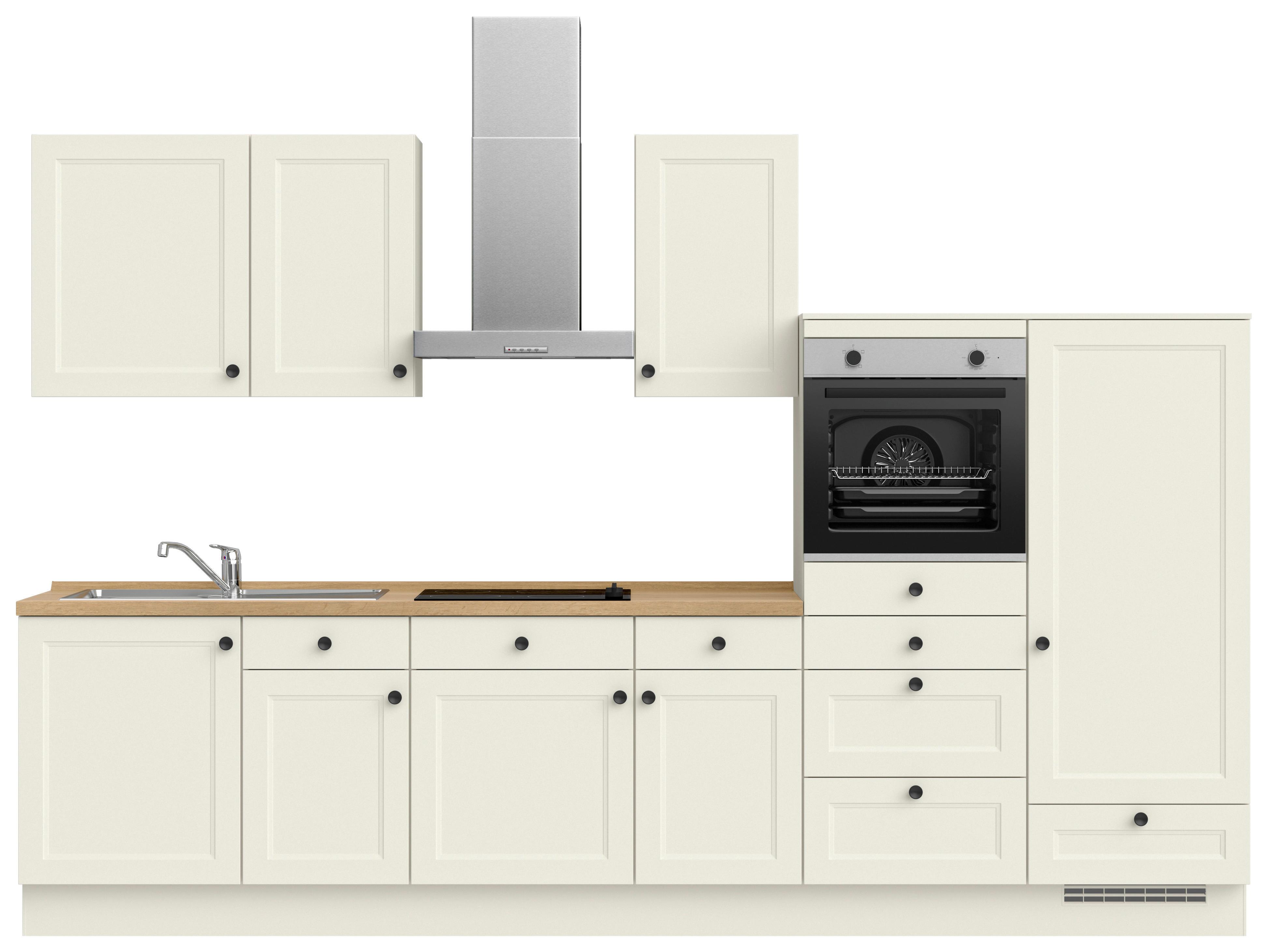 Kuchyňská linka 330 cm, bílá - bílá/barvy dubu, Moderní, kov/kompozitní dřevo (330cm) - Nobilia