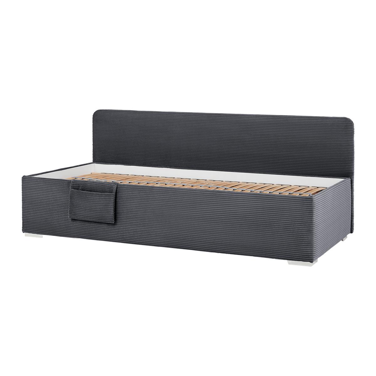 Posteľ Remi s bočnicami 90x200, poťah grafitový - prírodná farba/grafitová, Konventionell, drevo/textil (90/200cm) - Based