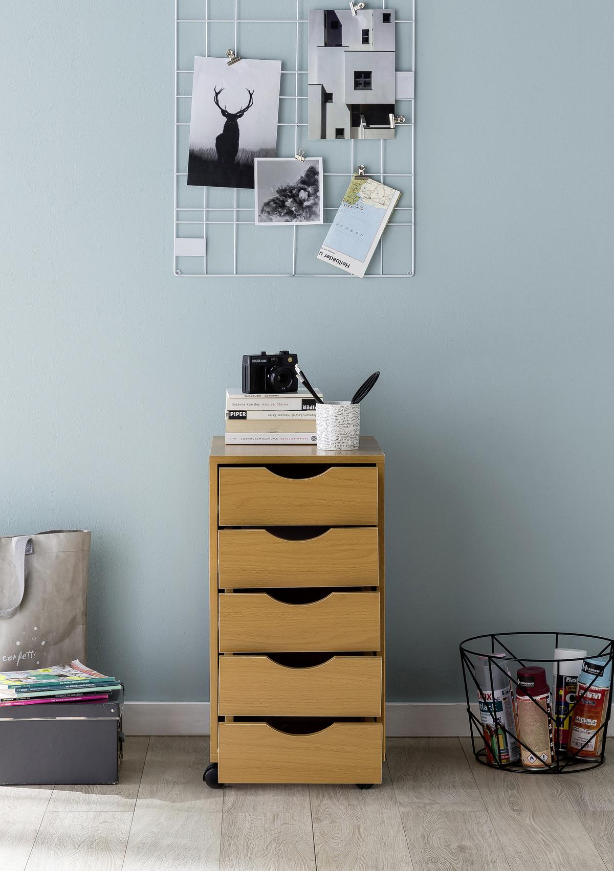 Rollcontainer Buche Dekor 33x68x38 cm - Buchefarben, KONVENTIONELL, Holzwerkstoff/Kunststoff (33/68/38cm) - MID.YOU