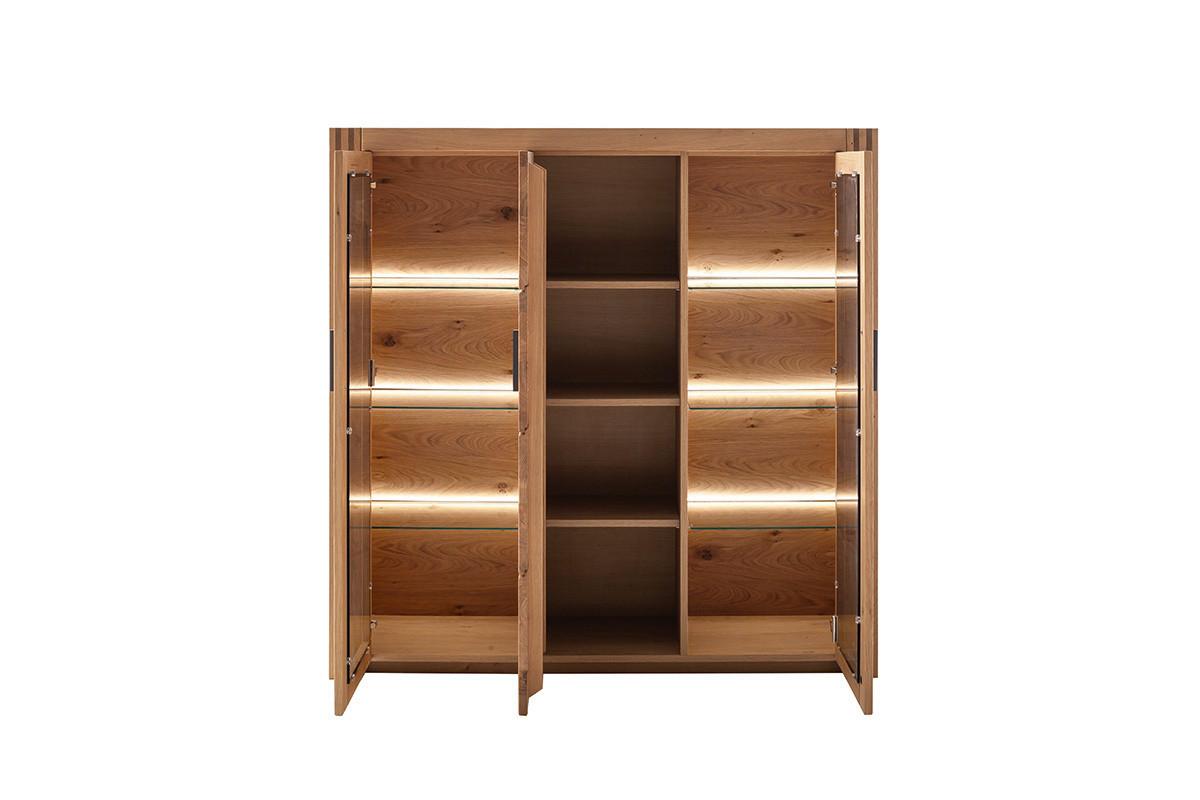 Highboard Prag - Eichefarben, Design, Glas/Holz (137/139/37cm)