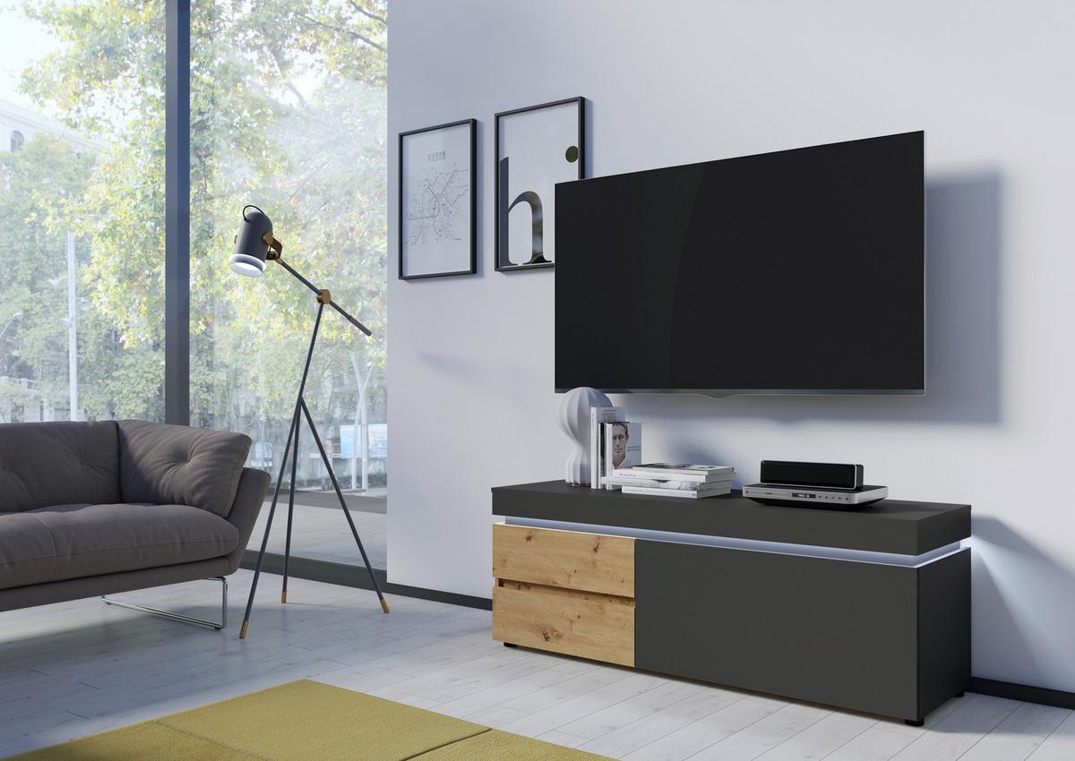 Tv-element Luci Grau Eiche Artisan/grau B: 150,4 Cm - Schwarz/Eiche Artisan, Trend, Holzwerkstoff (150,4/56,7/48cm) - MID.YOU