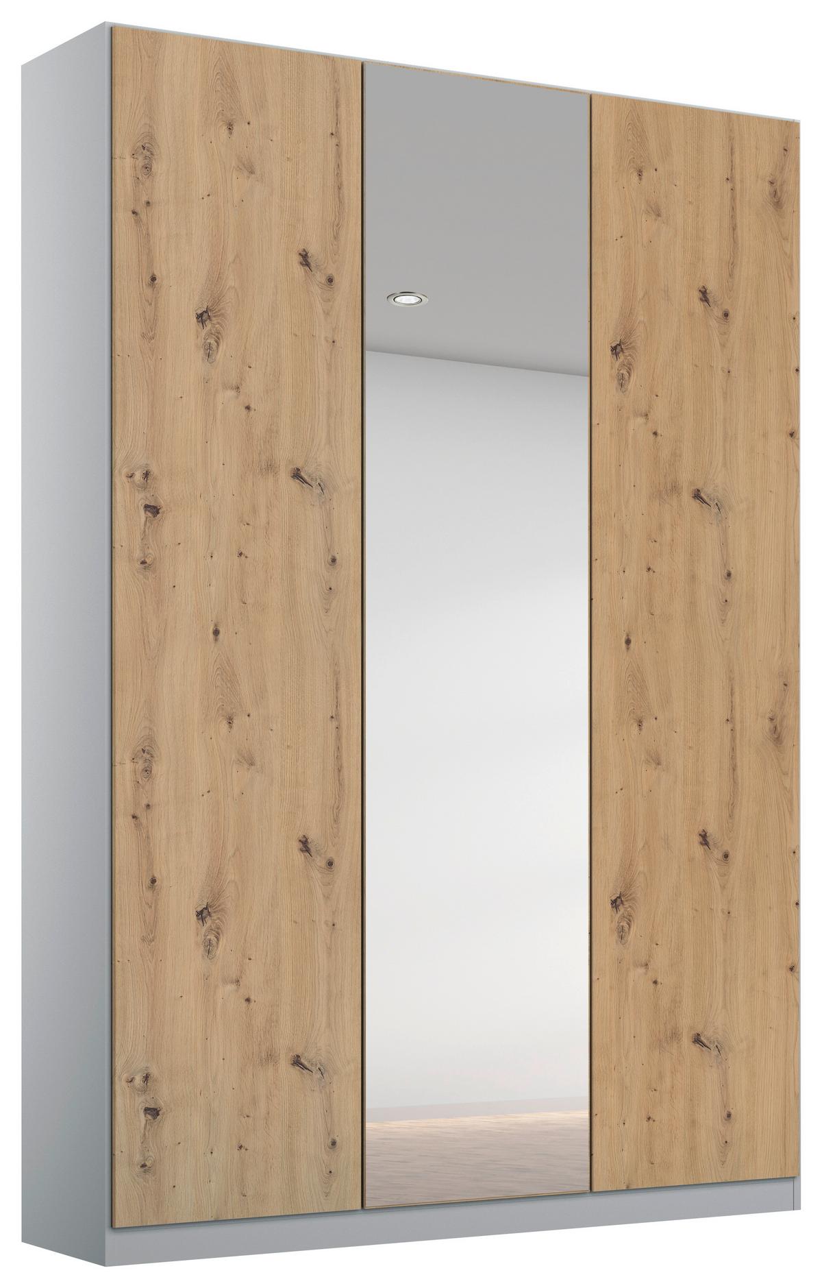 Drehtürenschrank Mit Spiegel 136 cm Alabama Extra Hellgrau - Silberfarben/Hellgrau, MODERN, Holzwerkstoff (136/229/54cm)