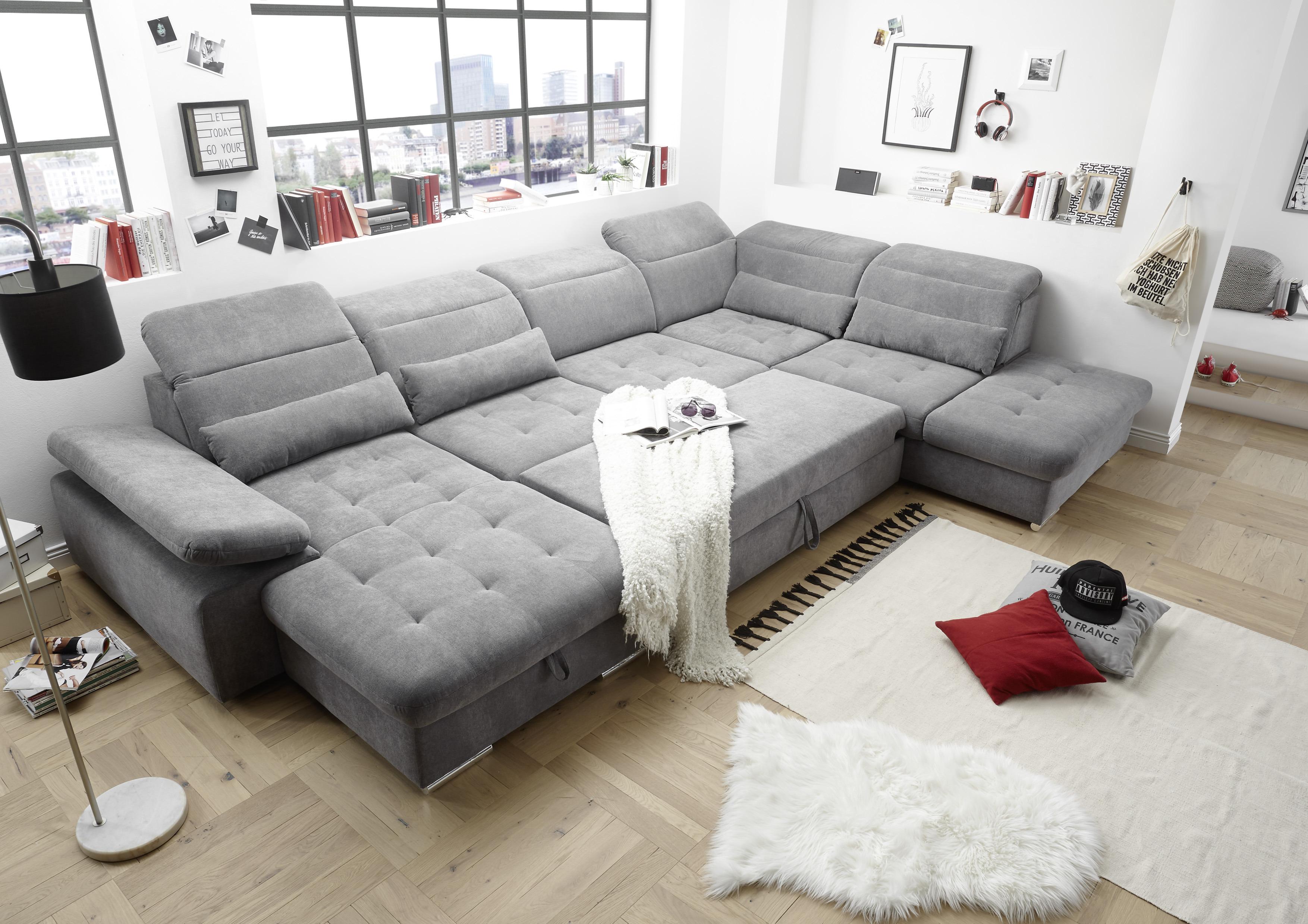 Sedací Souprava S Rozkladem Coletta Tmavě Šedá - barvy stříbra/tmavě šedá, Moderní, textil/plast (195/394/260cm) - MID.YOU