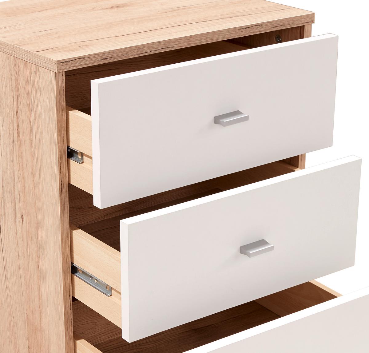 Nachtkästchen Eiche Dekor/Weiß H: 54,8 cm 4-You New - Chromfarben/Eichefarben, KONVENTIONELL, Holzwerkstoff (50/54,8/34,6cm)