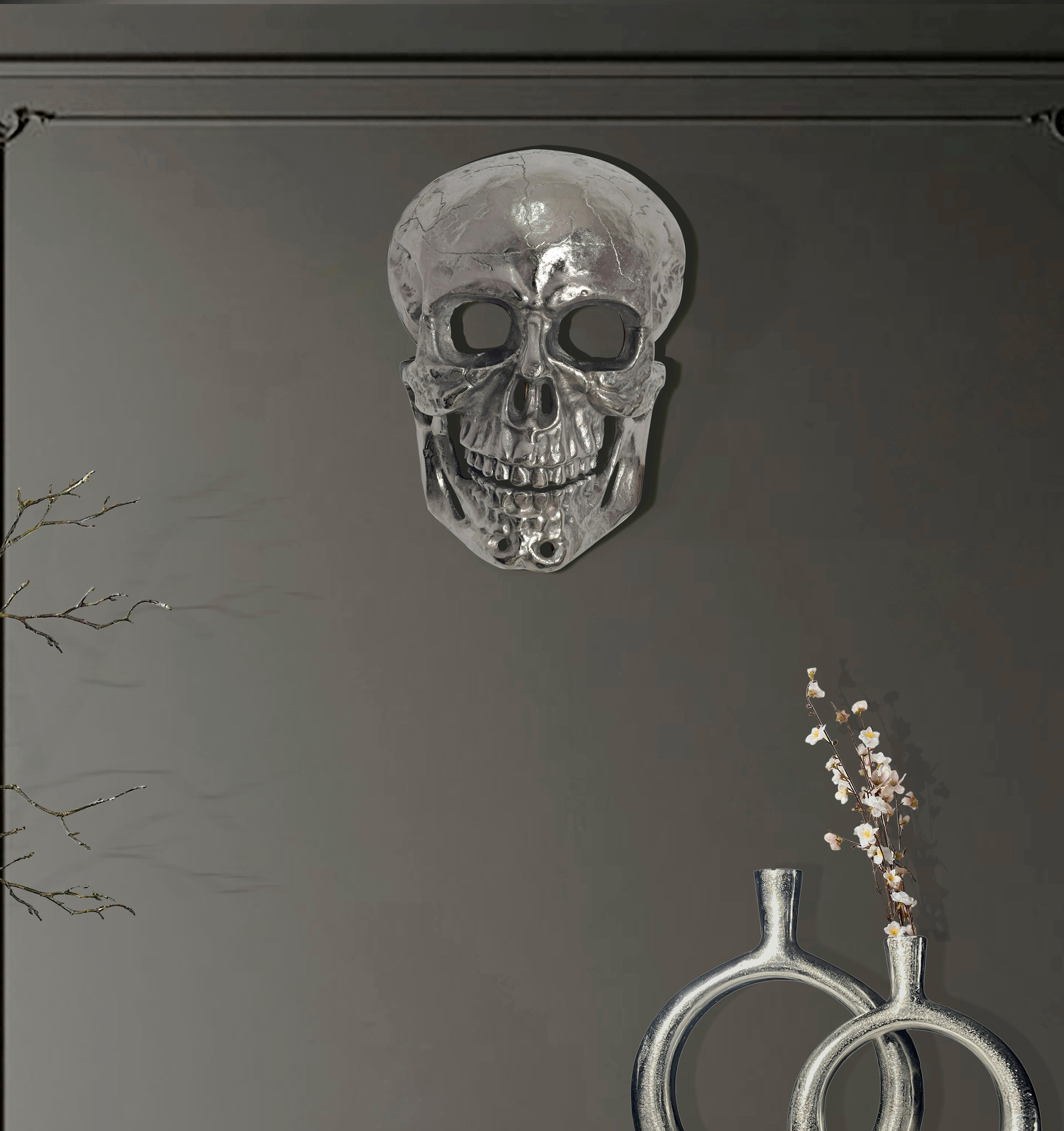 Wanddeko Schädel Silberfarben B: 30 Cm - Silberfarben, Design, Metall (30/41/15,5cm) - Livetastic