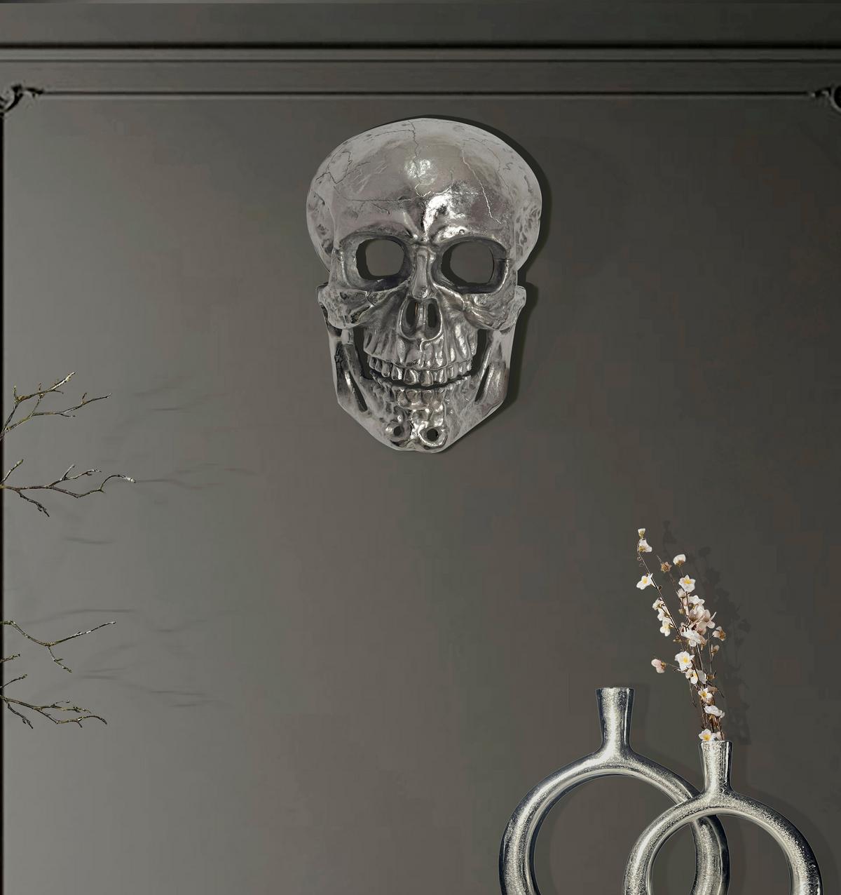 Wanddeko Schädel Silberfarben B: 30 Cm - Silberfarben, Design, Metall (30/41/15,5cm) - Livetastic