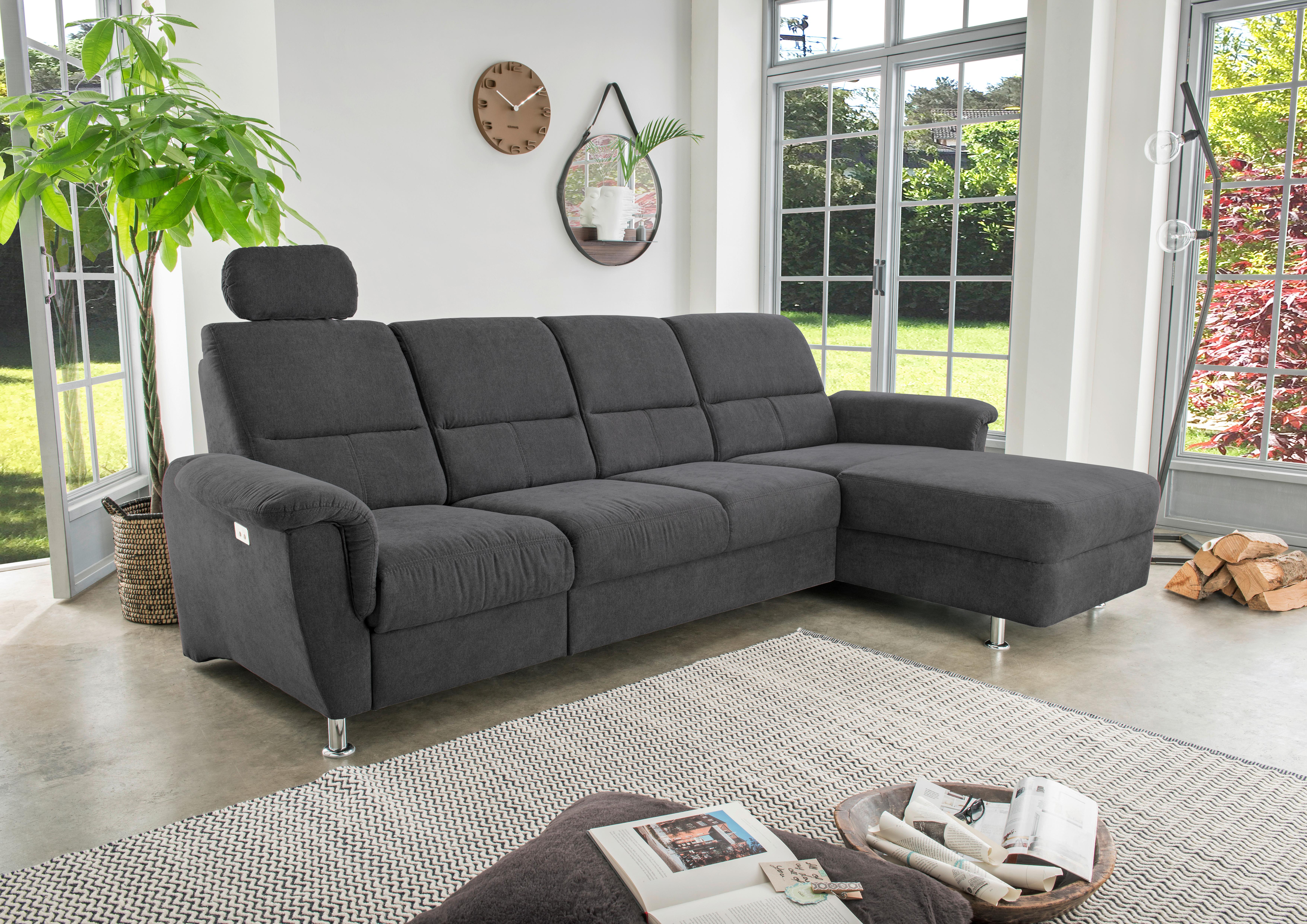Ecksofa Parole Schwarz S: 292/165 cm - Chromfarben/Schwarz, KONVENTIONELL, Textil (292/165cm) - Livetastic