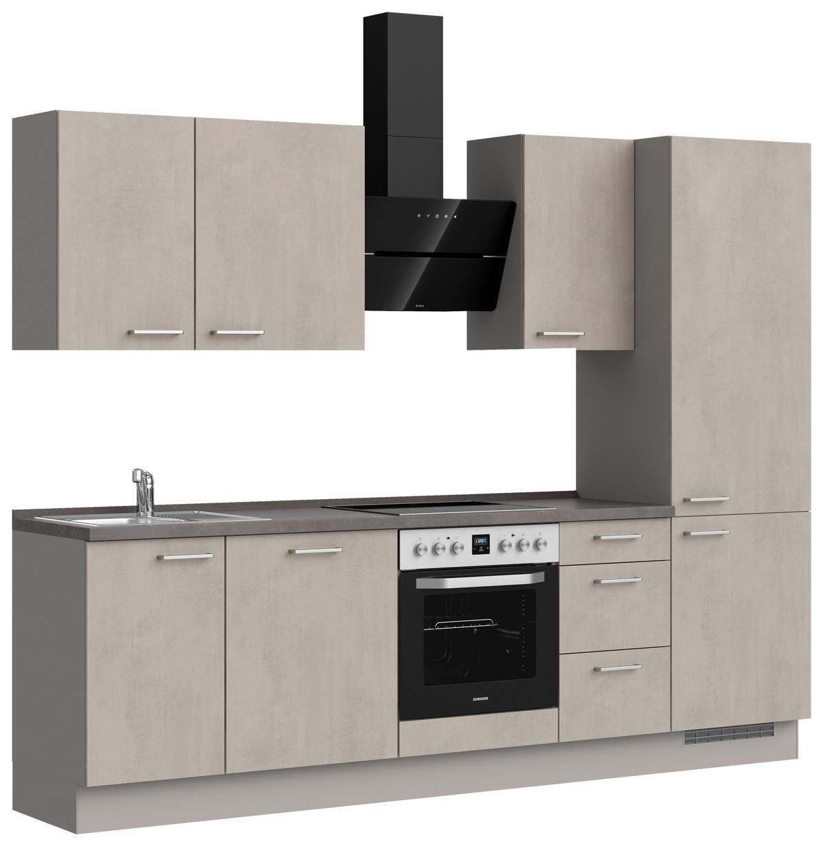 Kuchynská linka 270 cm, šedý betón/ kamenná šedá - sivá/farba ušľachtilej ocele, Modern, kov/kompozitné drevo (270cm) - Nobilia