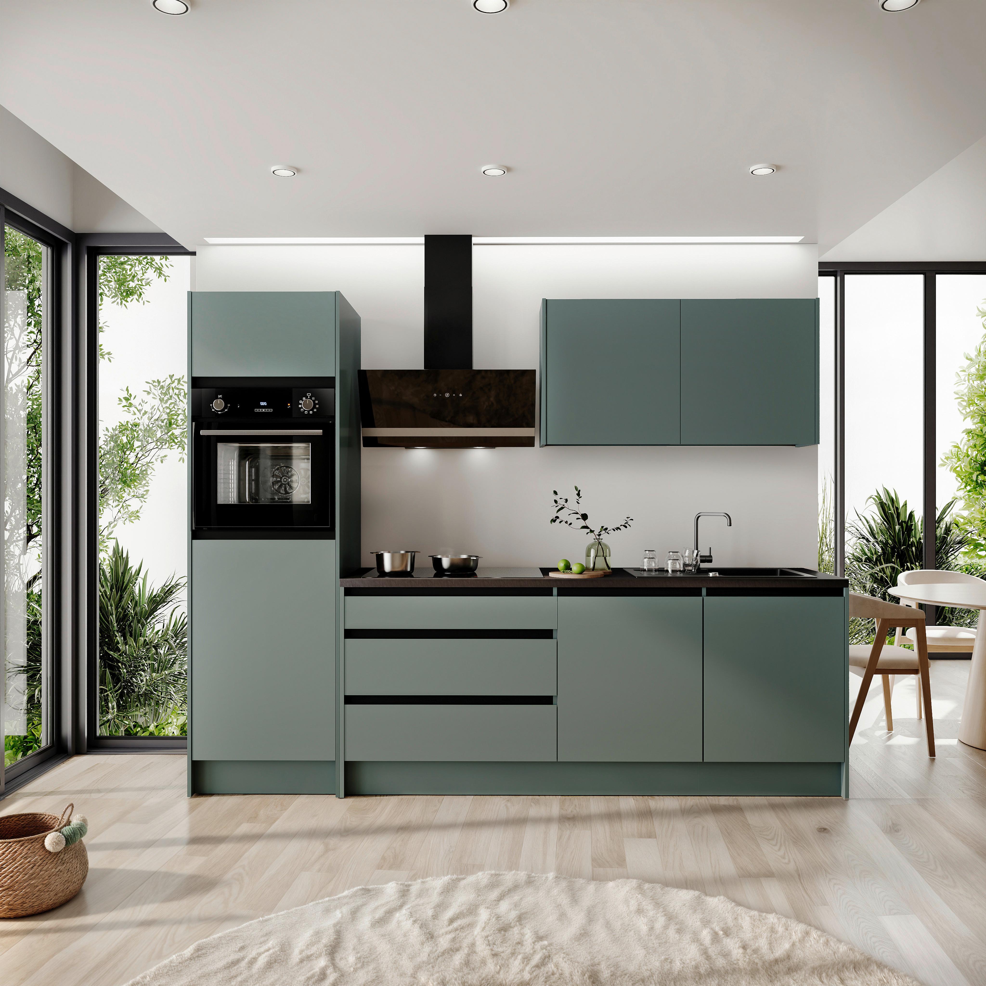 Kuchynská linka TROJA š.223 cm, zelená - čierna/sivá, Design, kompozitné drevo (273cm) - P & B