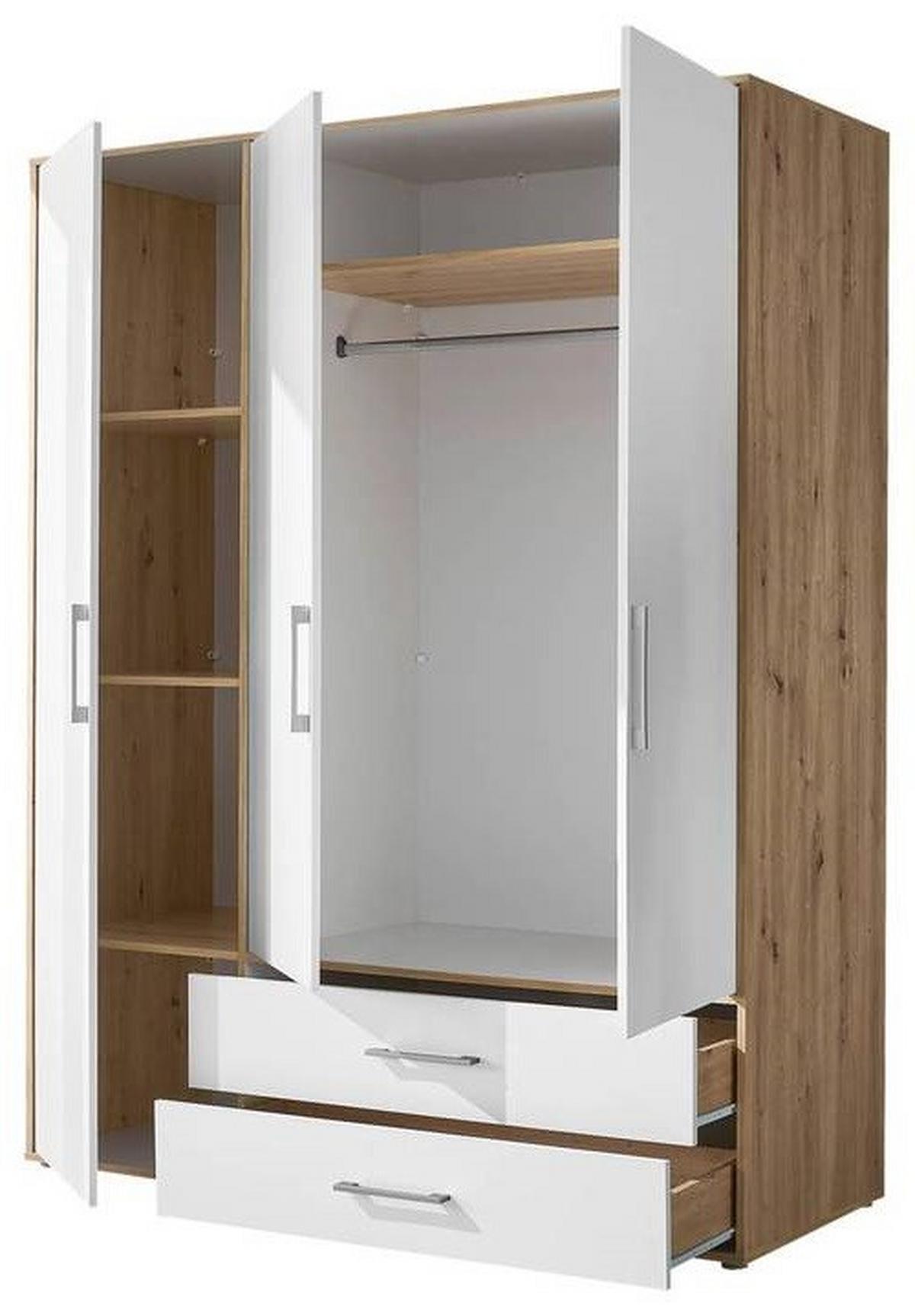 Šatníková skriňa LEMBO - biela/dub artisan, Konventionell, kompozitné drevo/plast (155/195/60cm)