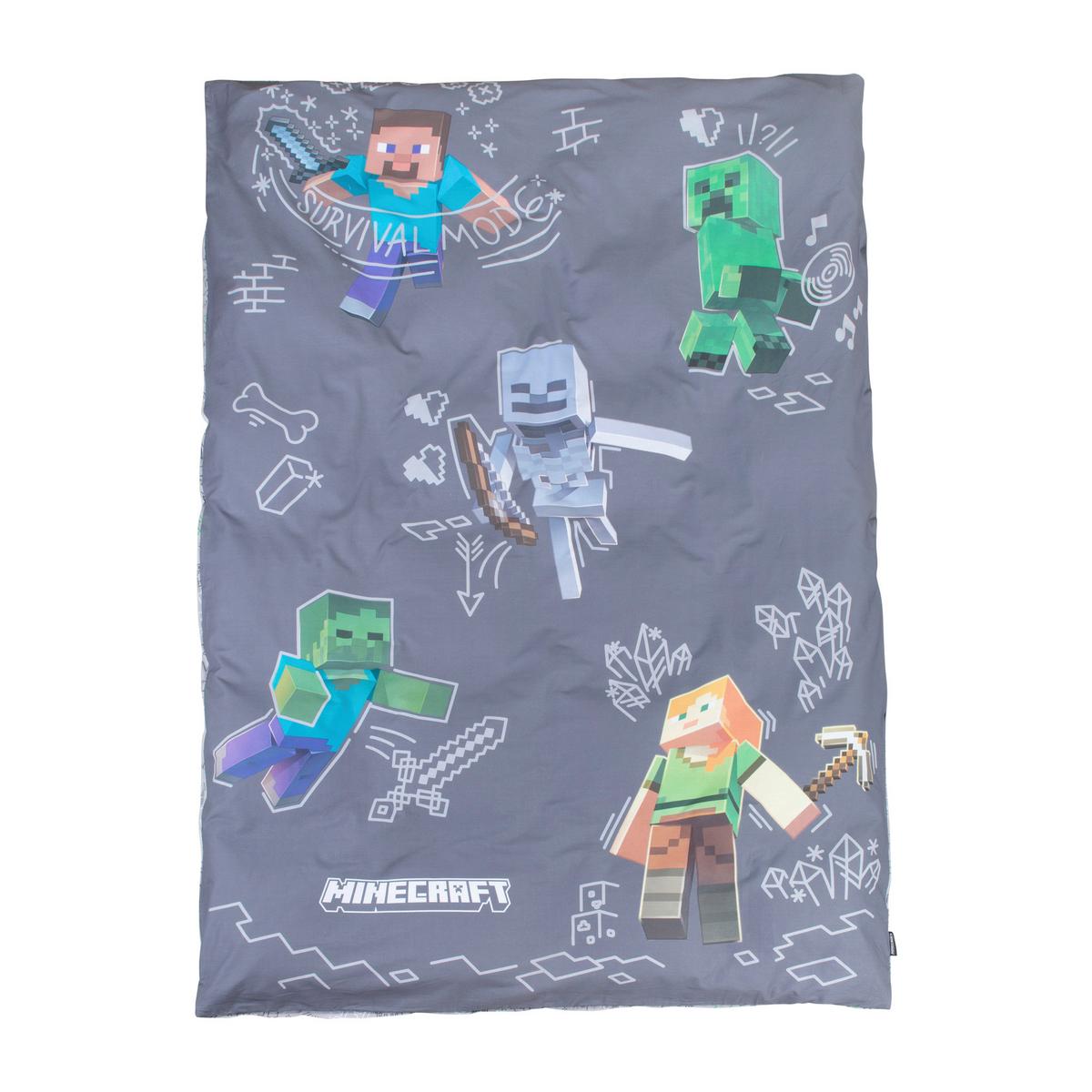 Wendebettwäsche Minecraft - Dunkelgrau/Hellgrau, Naturmaterialien/Textil (135/200cm)