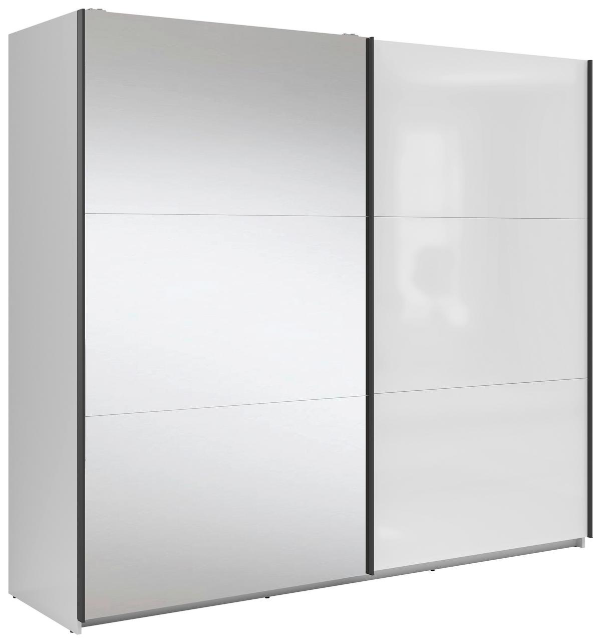Tolóajtós Szekrény Tetrix 220/195 Cm - magasfényű fehér/átlátszó, Modern, faalapú anyag/Üveg (220/195,5/60cm) - MID.YOU