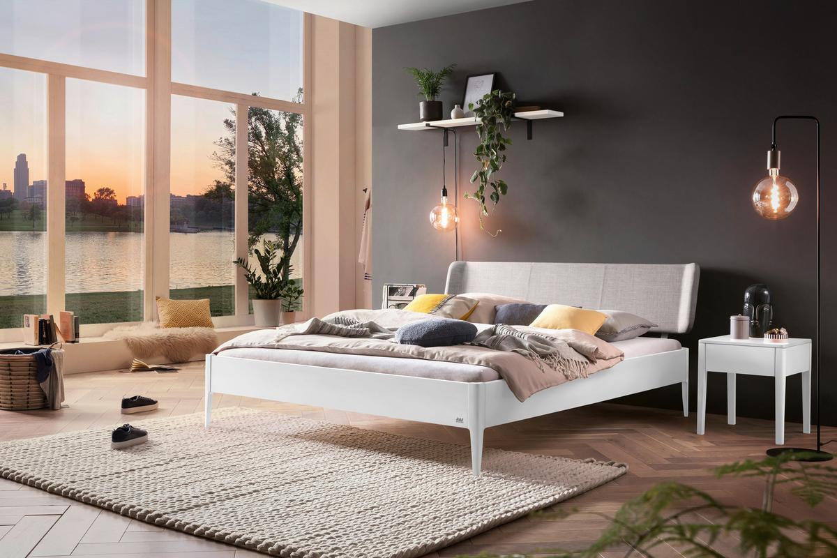 Bett Pienza, Weiß 140x200 Cm - Hellgrau/Weiß, MODERN, Holzwerkstoff/Textil (140/200cm) - Hasena