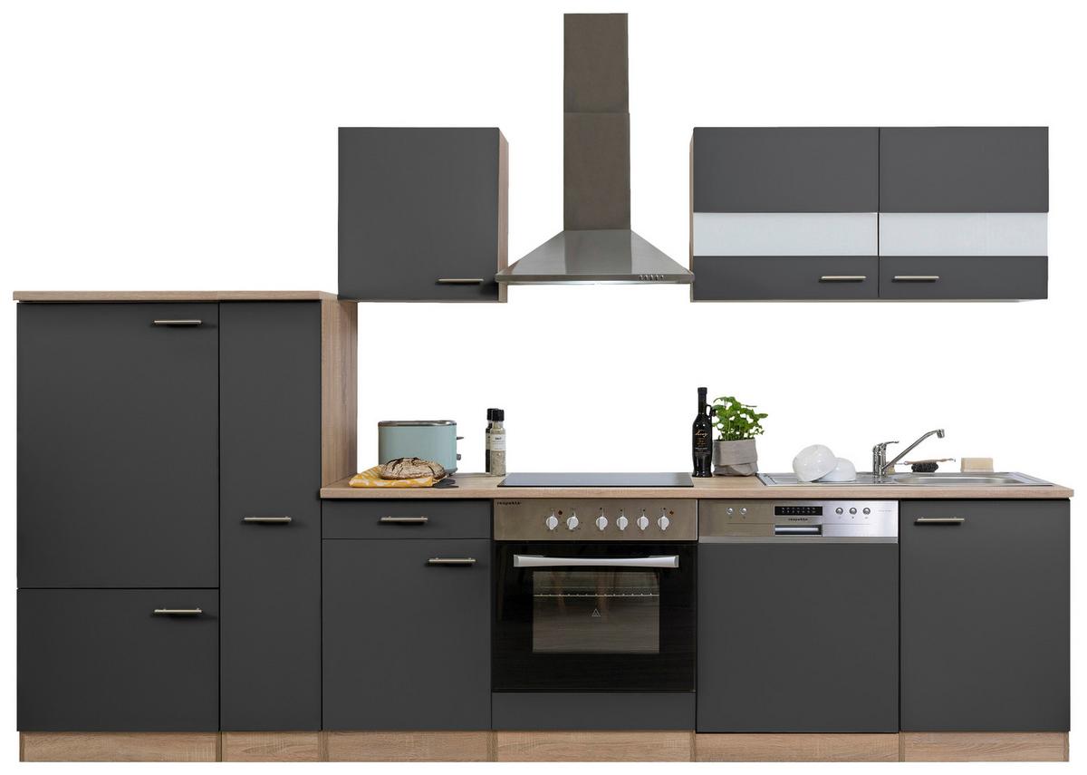 Küchenzeile ohne Geräte B: 310 cm Grau/Eiche Dekor - Eichefarben/Grau, Basics, Holzwerkstoff (310cm) - Respekta