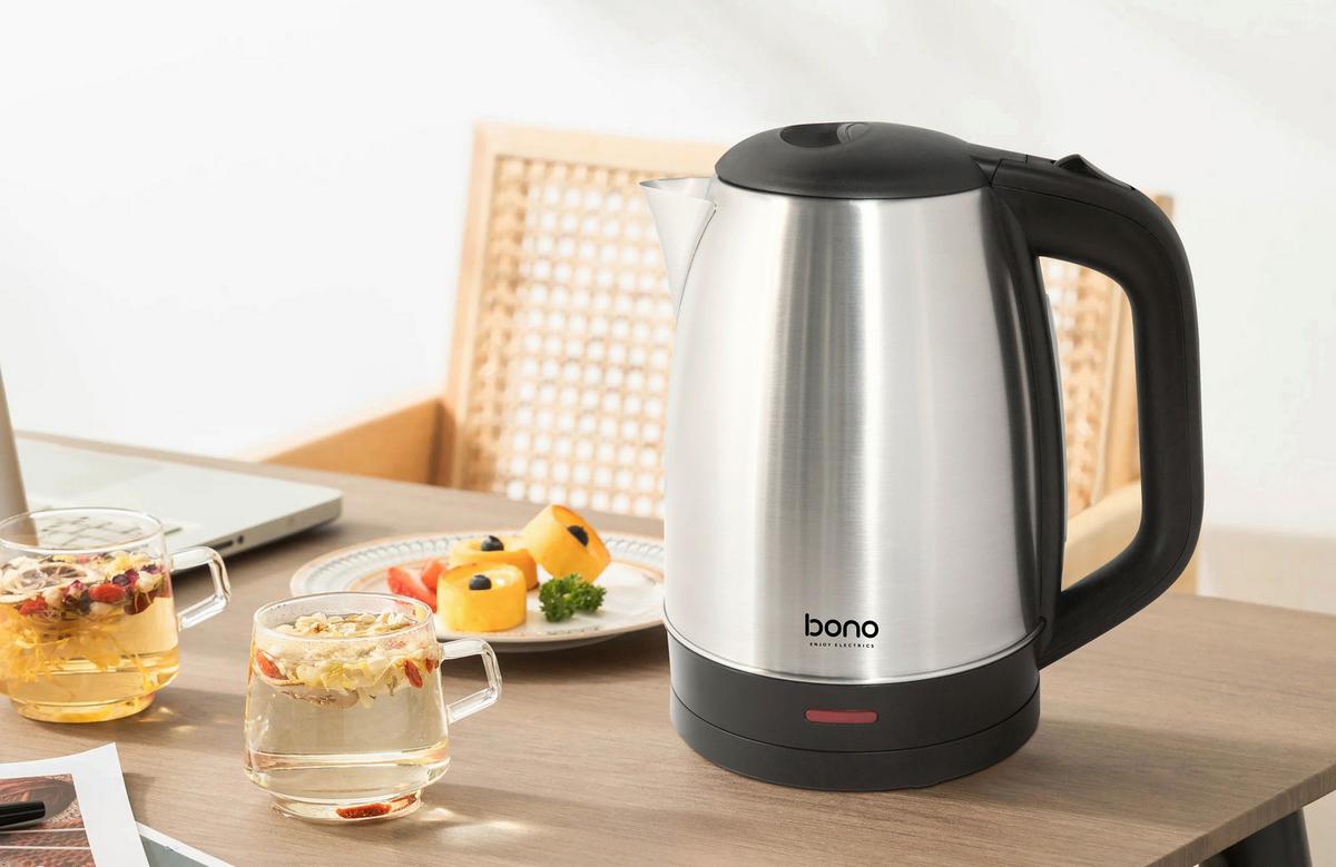 Wasserkocher Megan Schwarz/ Edelstahl 1,7 L 1500-1800 W - Edelstahlfarben/Schwarz, KONVENTIONELL, Kunststoff/Metall (21,2/15,2/23cm) - Bono