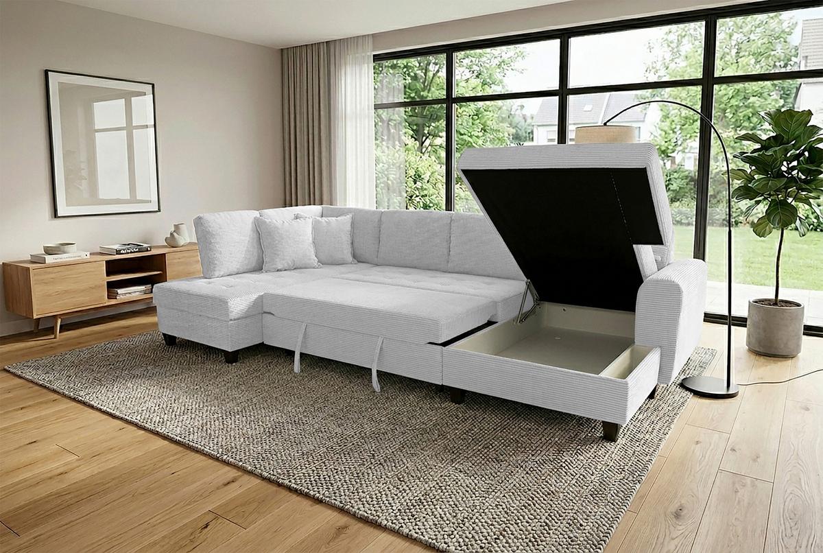 Wohnlandschaft Moritz Silber U-Form:178x324x155 Cm - Silberfarben, Trend, Textil (178/324/155cm)