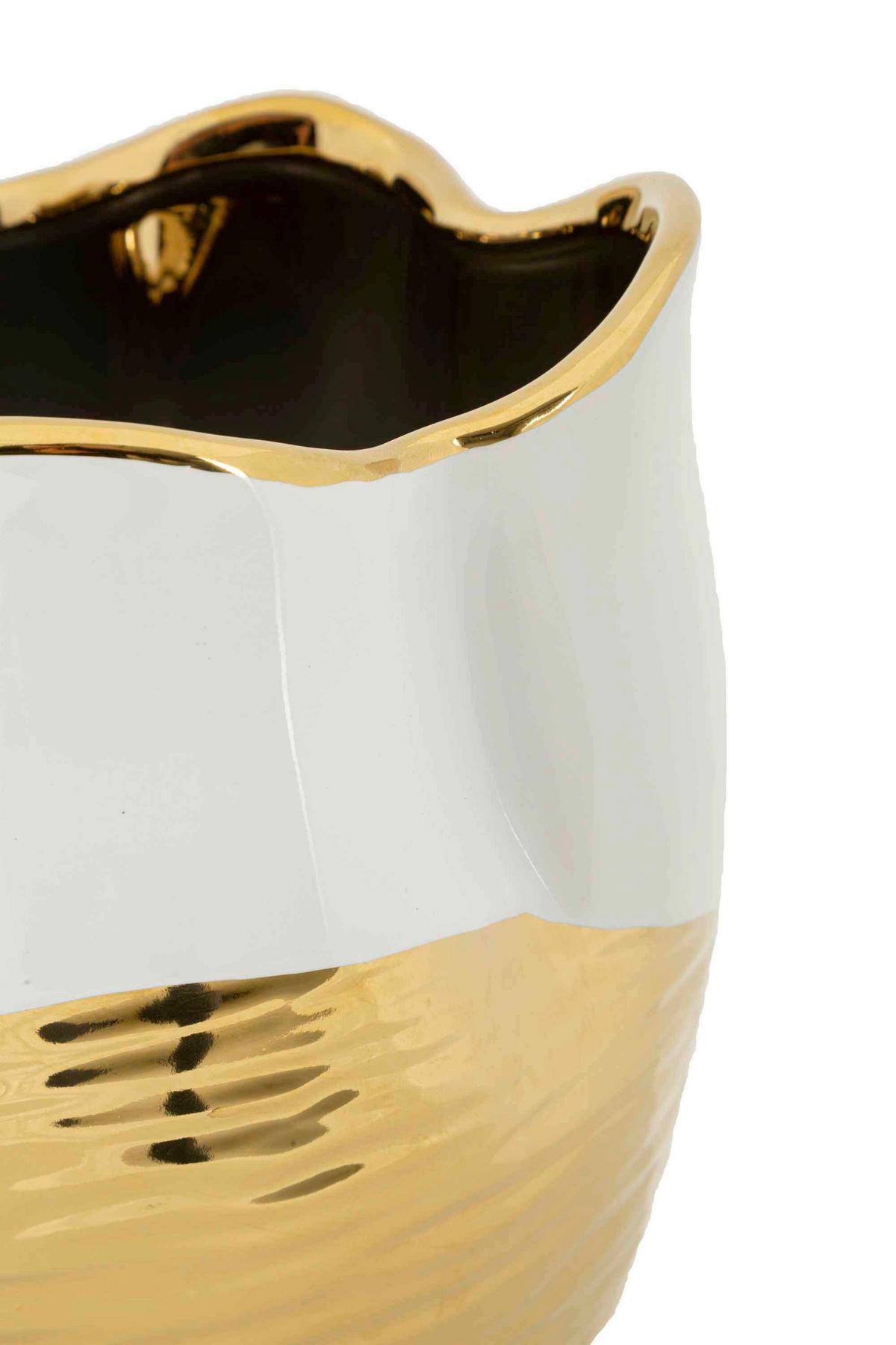 Vase Lux Weiß, Goldfarben B: 20 cm - Goldfarben/Weiß, Basics, Keramik (20/25/20cm)