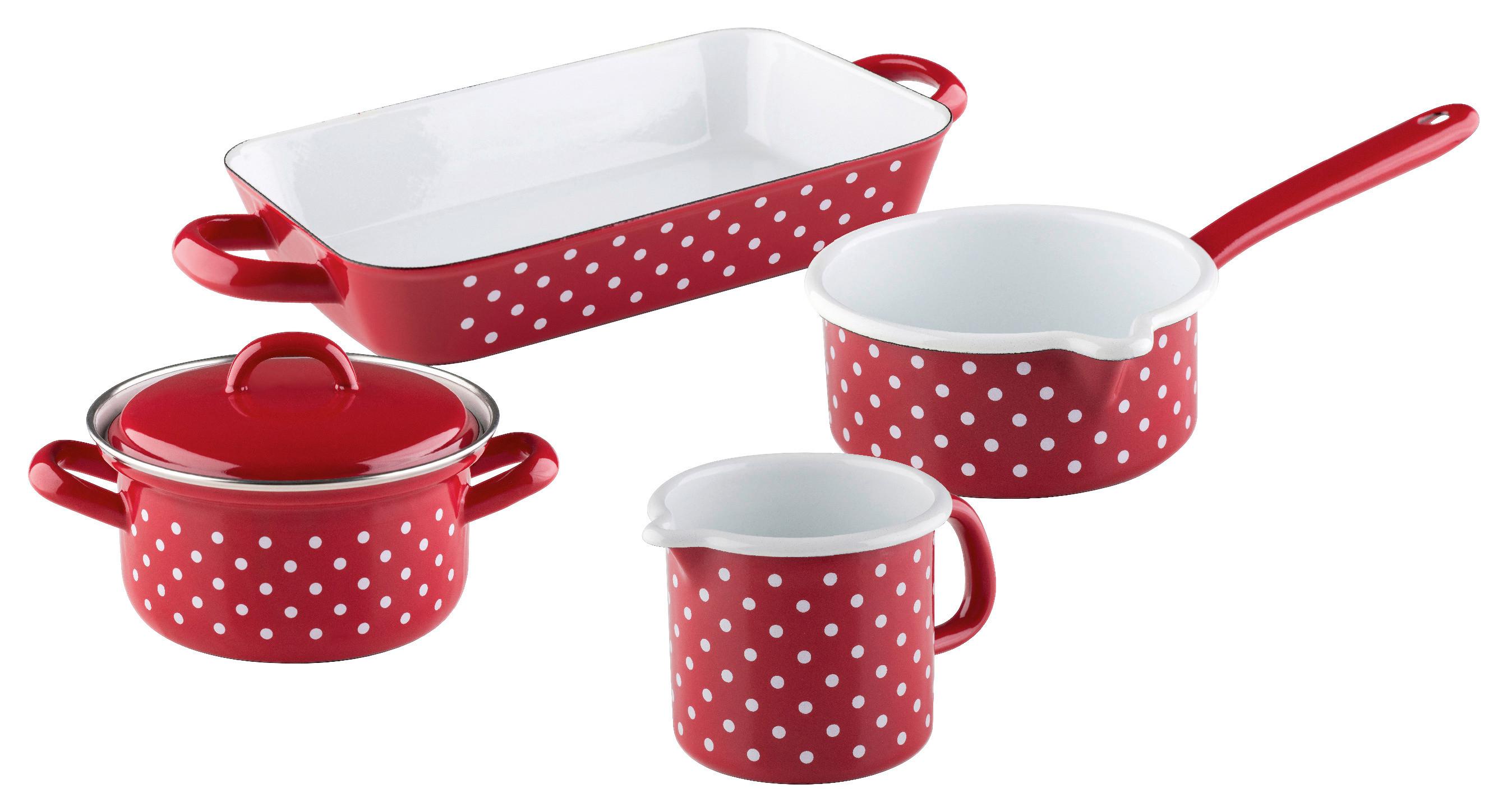 Kochtopfset 5-tlg. Emaill Backofengeeignet - Rot, Basics, Metall (48,5/28,5/24cm) - Riess