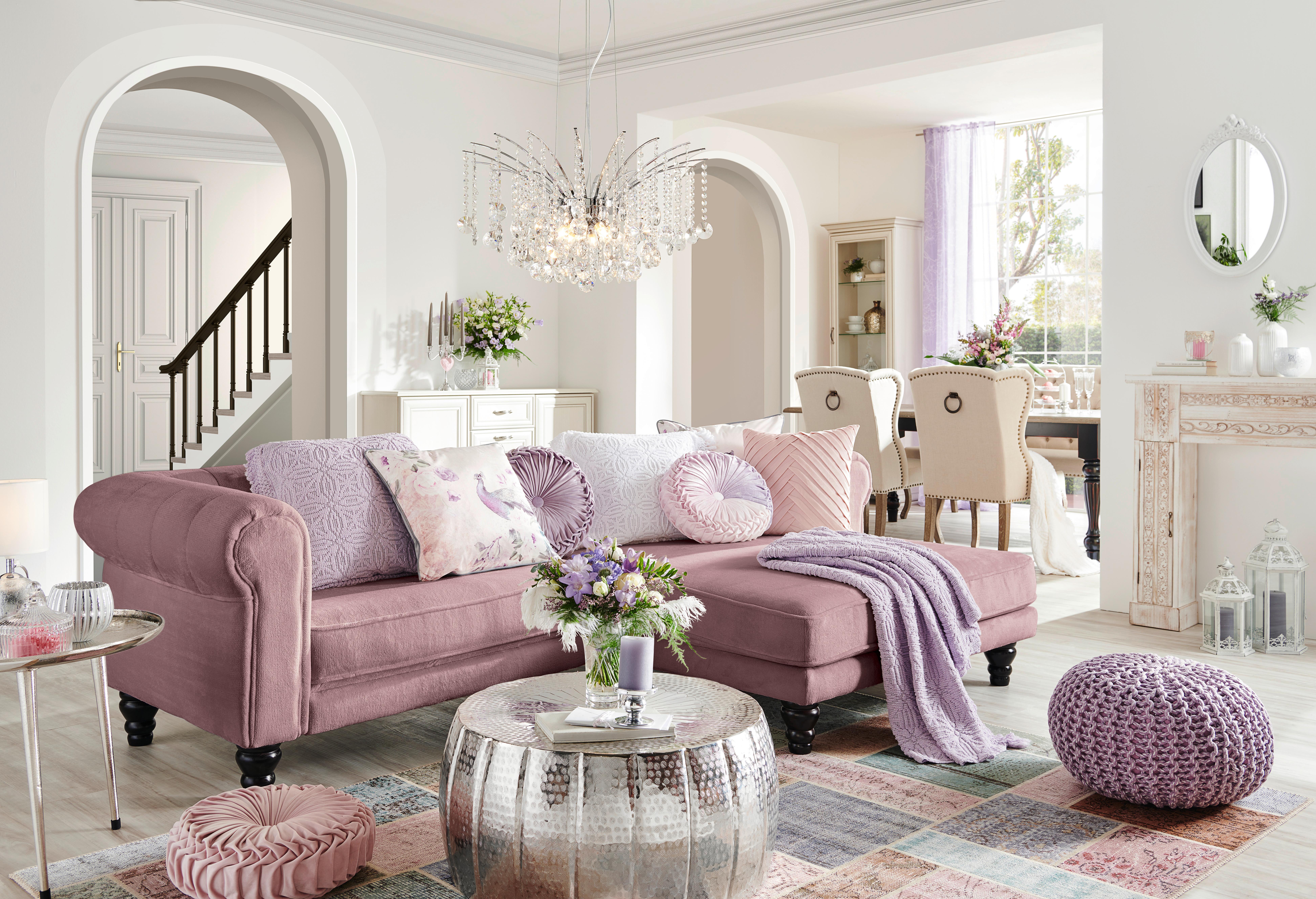 Ecksofa Jonte Rosa S: 260x160 Cm - Dunkelbraun/Rosa, Design, Textil (260/160cm) - MID.YOU
