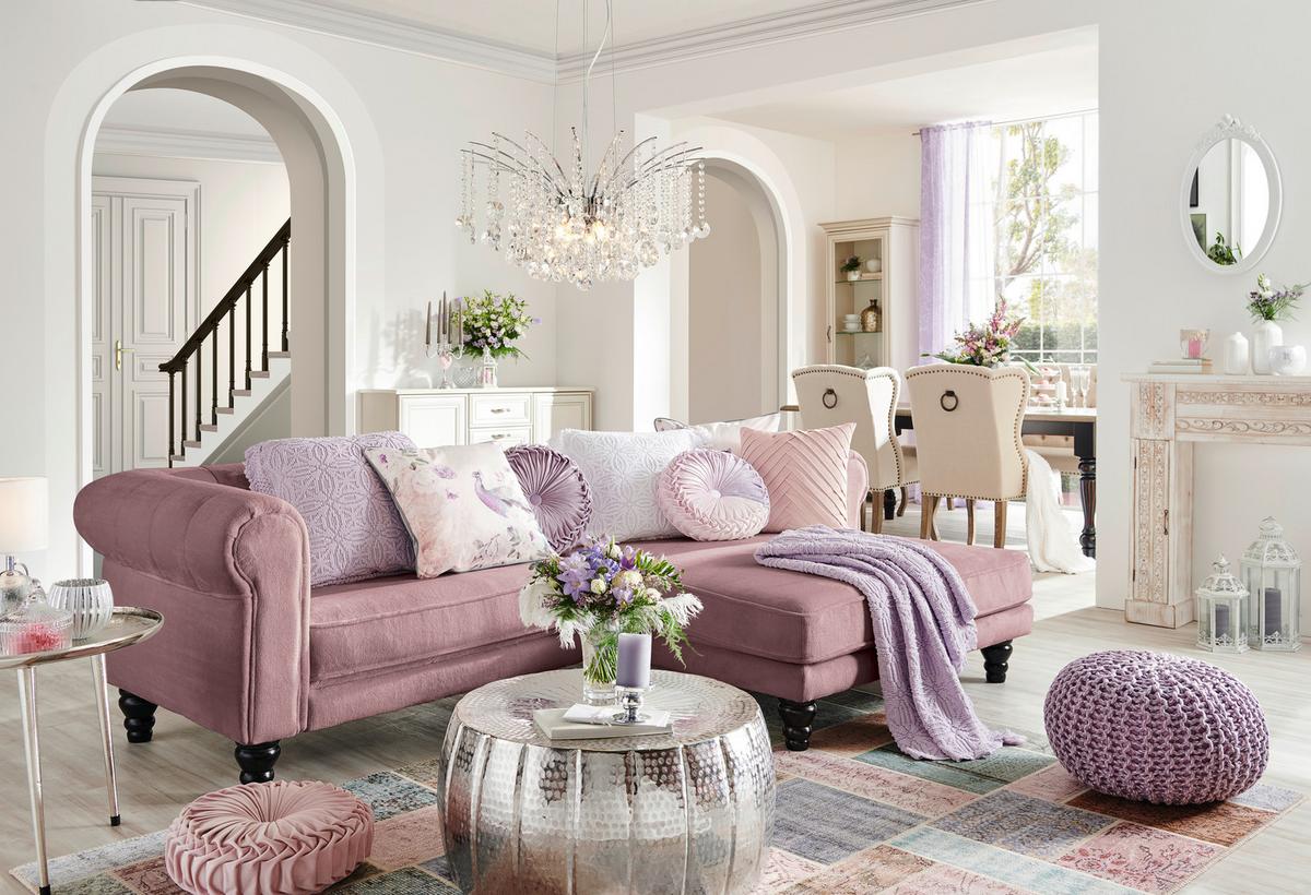 Ecksofa Jonte Rosa S: 260x160 cm - Dunkelbraun/Rosa, Design, Textil (260/160cm) - MID.YOU