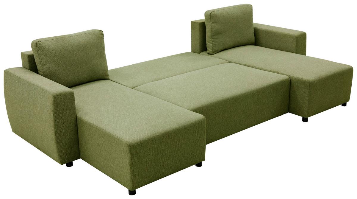 Wohnlandschaft Pharell Mit Schlaffunktion Olivgrün - Schwarz/Olivgrün, Basics, Textil (155/297/155cm) - Livetastic