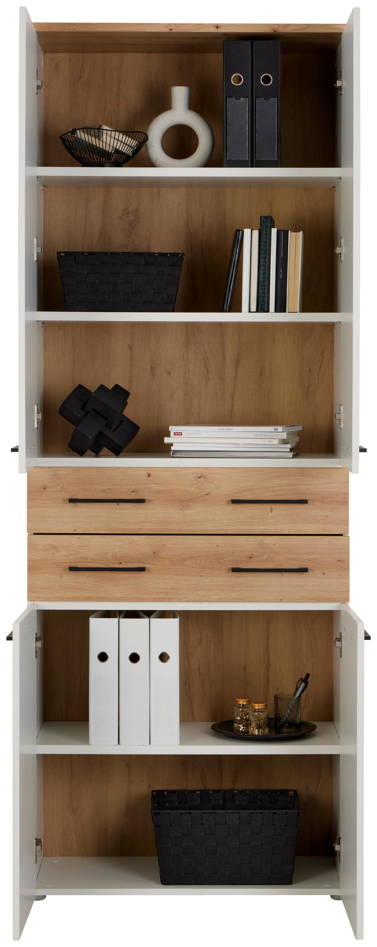 Aktenregal Kontor K6 Eiche Dekor Weiss B: 80 cm - Eichefarben/Weiß, MODERN, Holzwerkstoff (80/220/38cm)