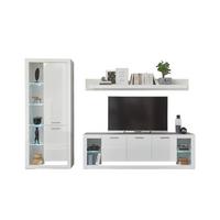 Wohnwand Meran Weiß/Weiß HG - Weiß Hochglanz/Weiß, Design, Glas/Holzwerkstoff (298/195/43cm) - MID.YOU