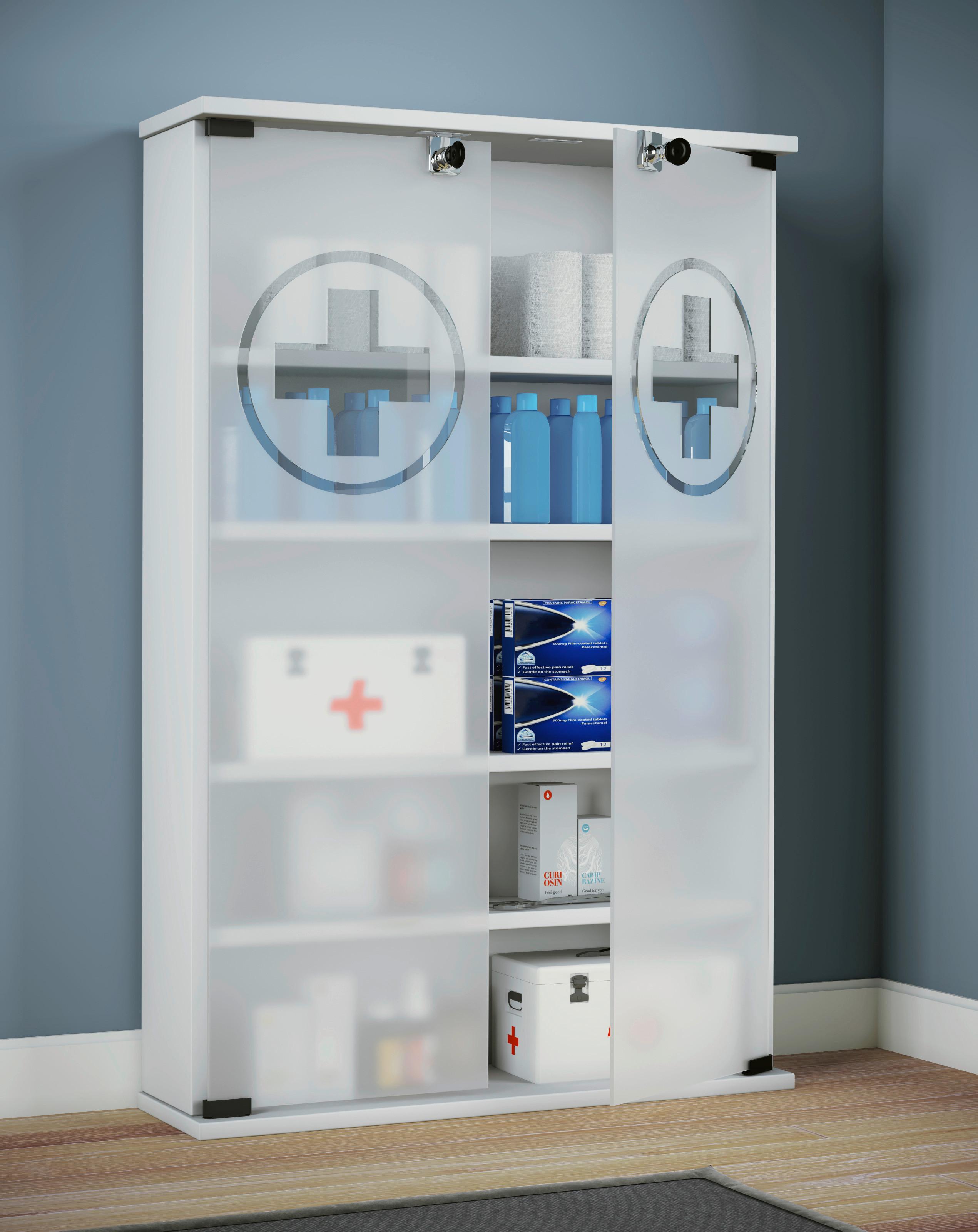 Medizinschrank Honula B: 60 Cm Weiß - Weiß, MODERN, Glas/Holzwerkstoff (60/91/17,2cm) - MID.YOU