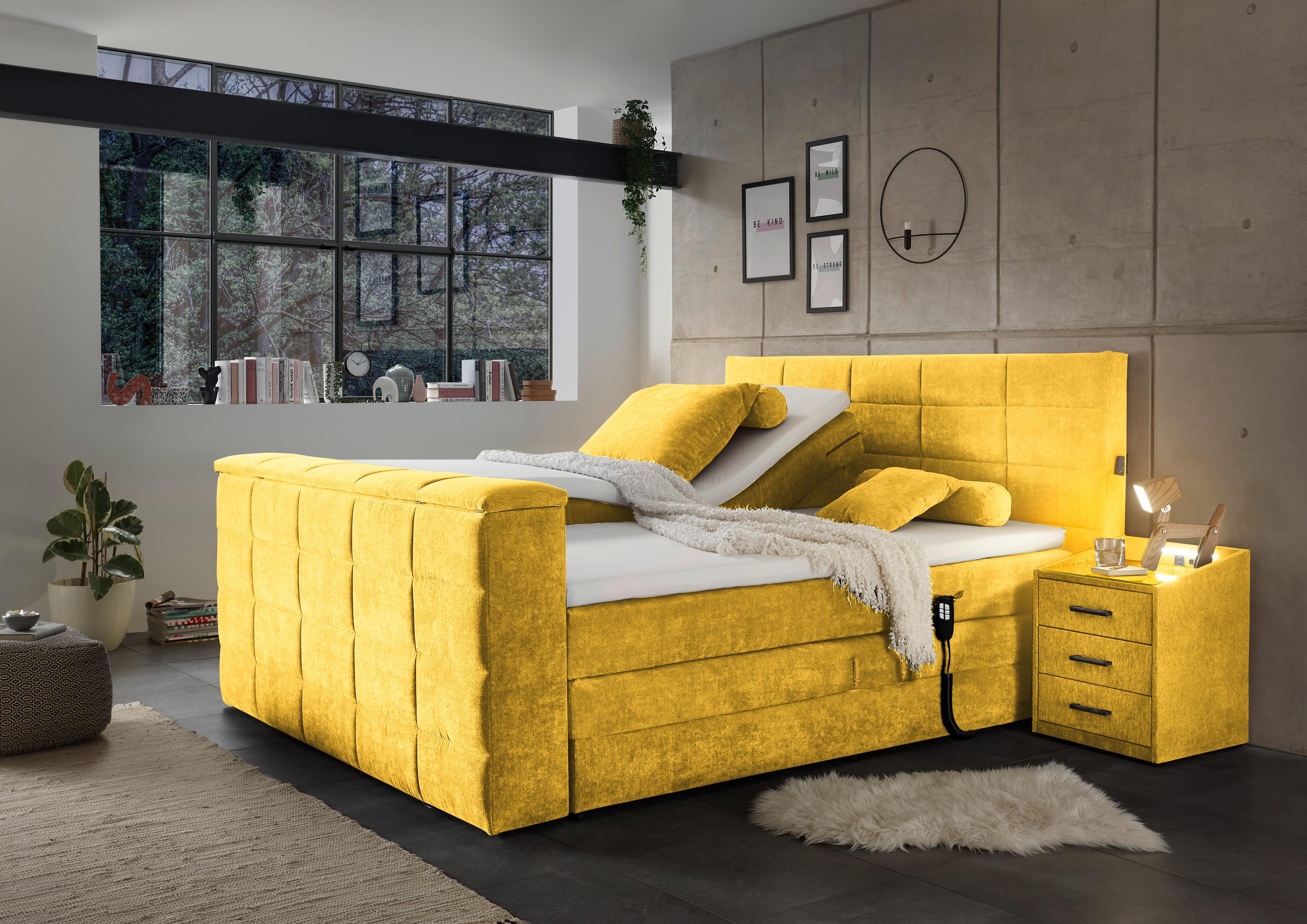 Boxspringbett Mit Topper 180x200 Cm Denver - Gelb, KONVENTIONELL, Textil (180/200cm) - Carryhome
