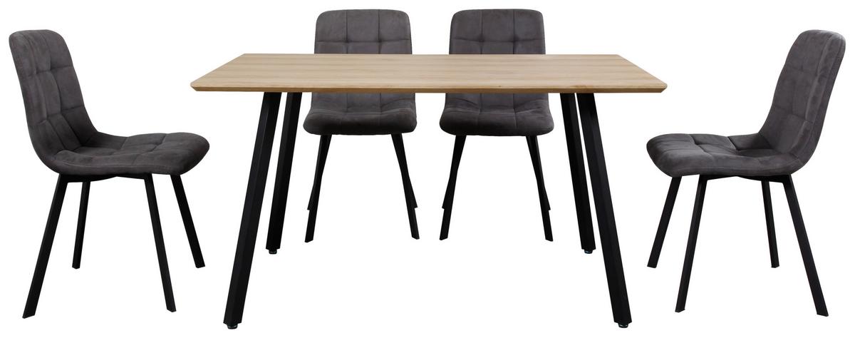 Essgruppe 5-teilig Eiche Dekor, Lederlook Grau - Eichefarben/Grau, MODERN, Holzwerkstoff/Textil (140/76/80cm)