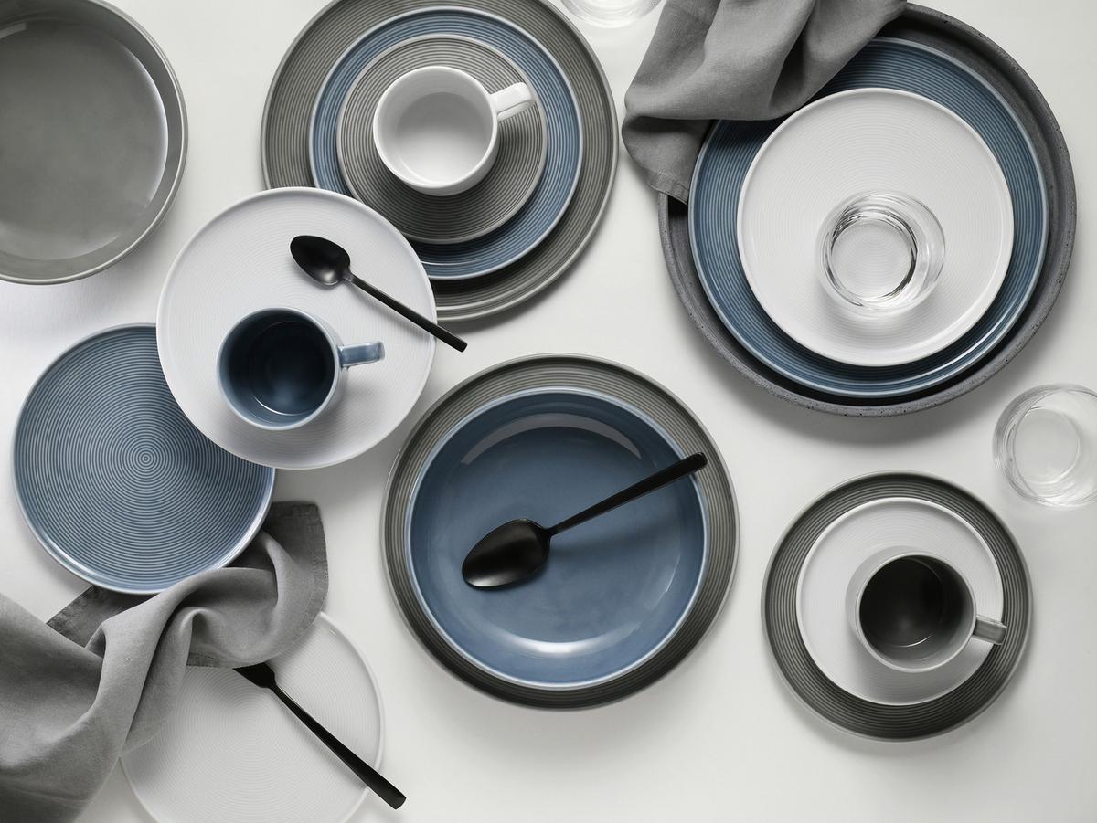 Kombiservice 30-Teilig. Porzellan, multicolor - Graublau/Weiß, Basics, Keramik - Creatable