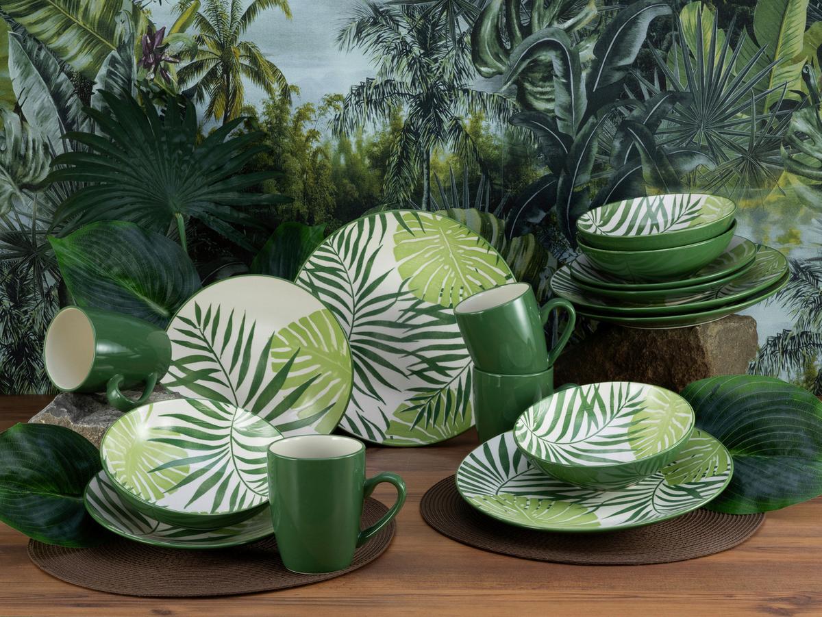 Kombiservice Aus Keramik, 4 Personen, Geschirr Set - Weiß/Grün, Basics, Keramik - Creatable