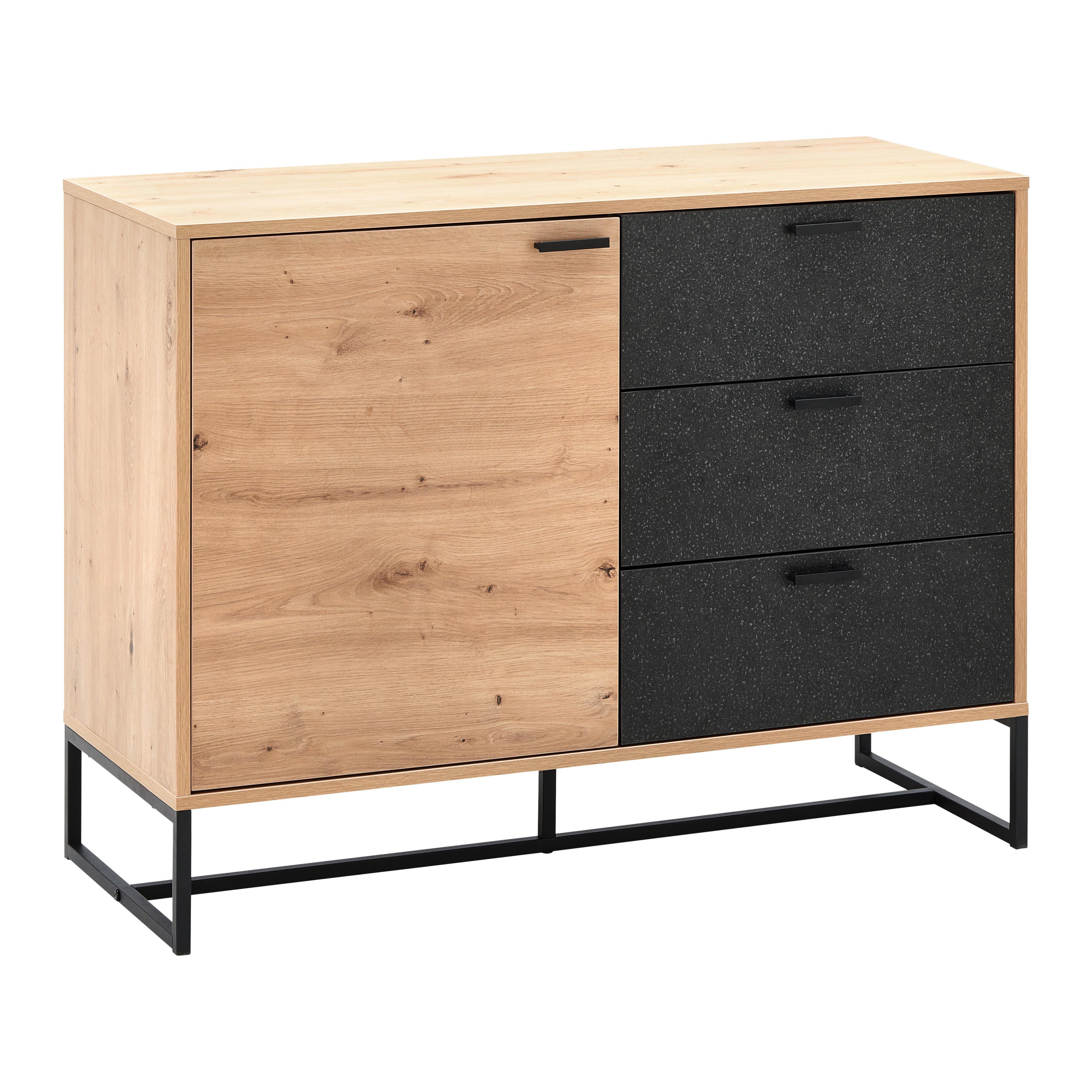 Komoda FOSCA - černá/barvy dubu, Moderní, kov (100/76/40cm) - Bessagi Home