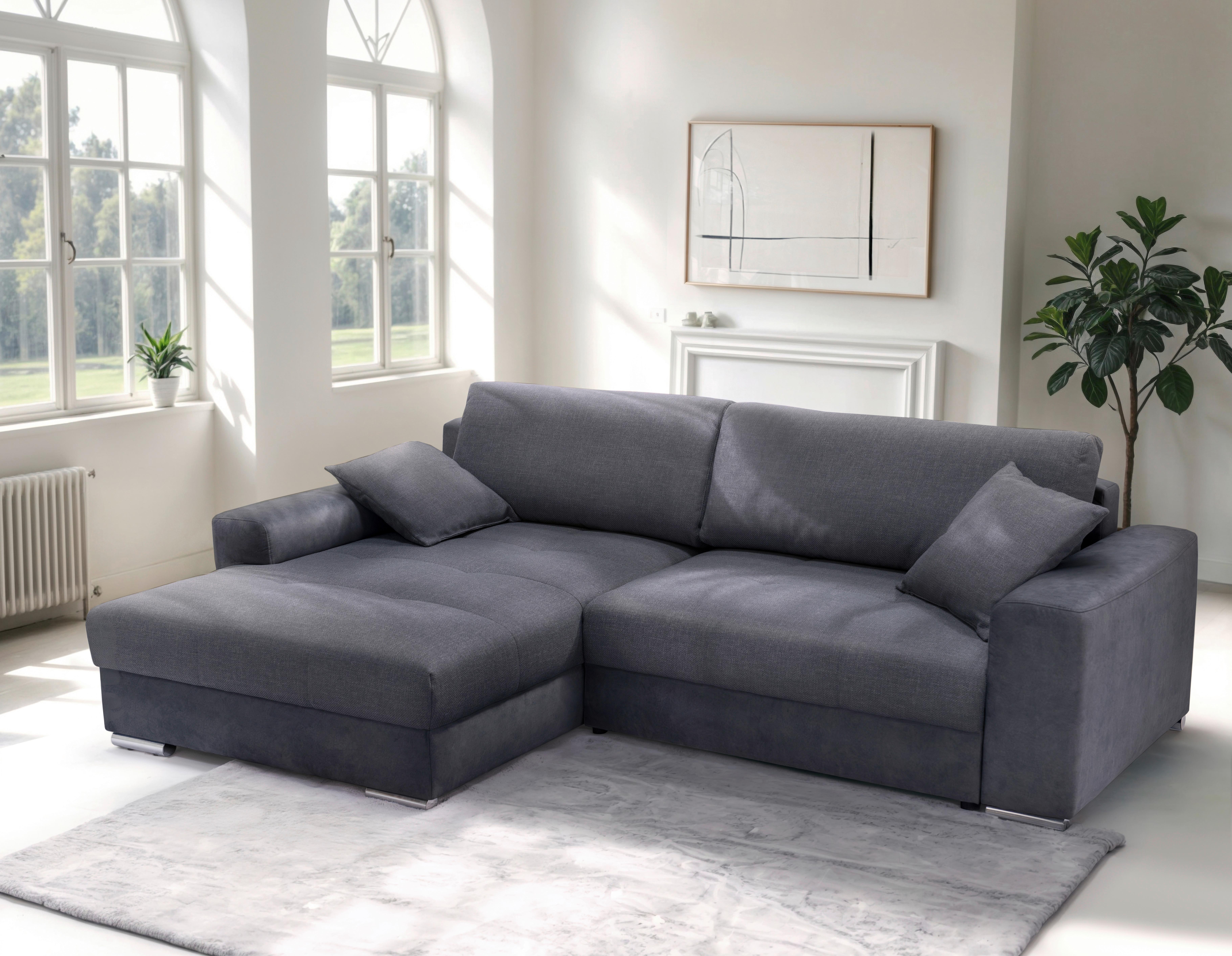 Ecksofa Larnaca, Anthrazit Schenkel: 177x269 cm - Chromfarben/Anthrazit, Design, Textil (177/269cm) - Livetastic