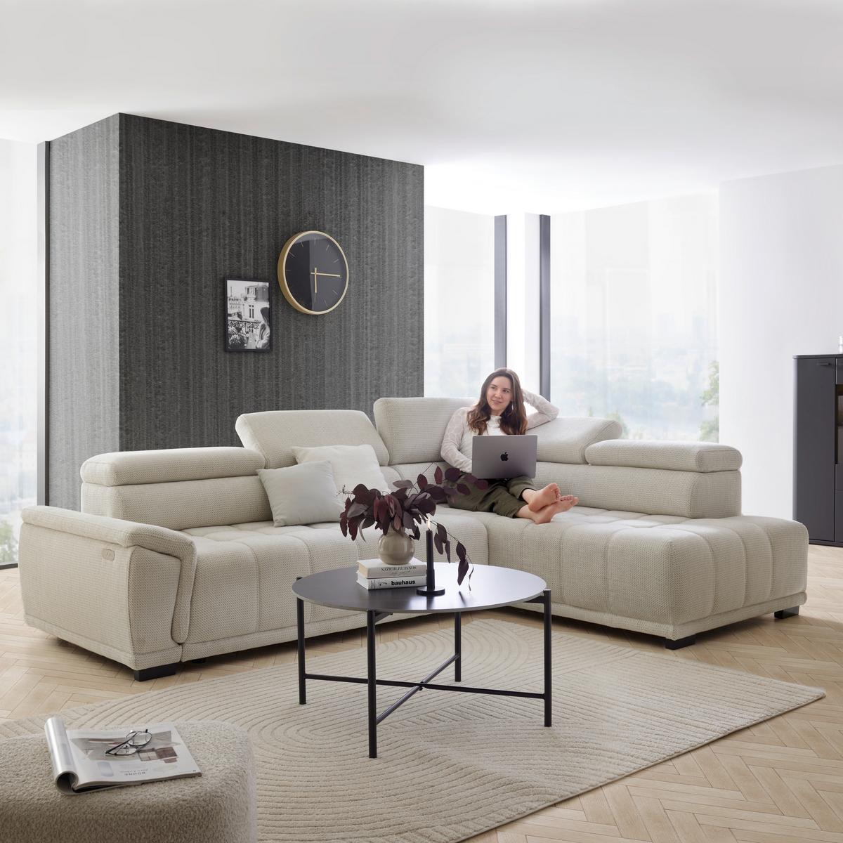 Rohová sedačka GRINALDI, pravá, sivobiela - čierna/sivobiela, Modern, textil/plast (283/206cm) - Premium Living