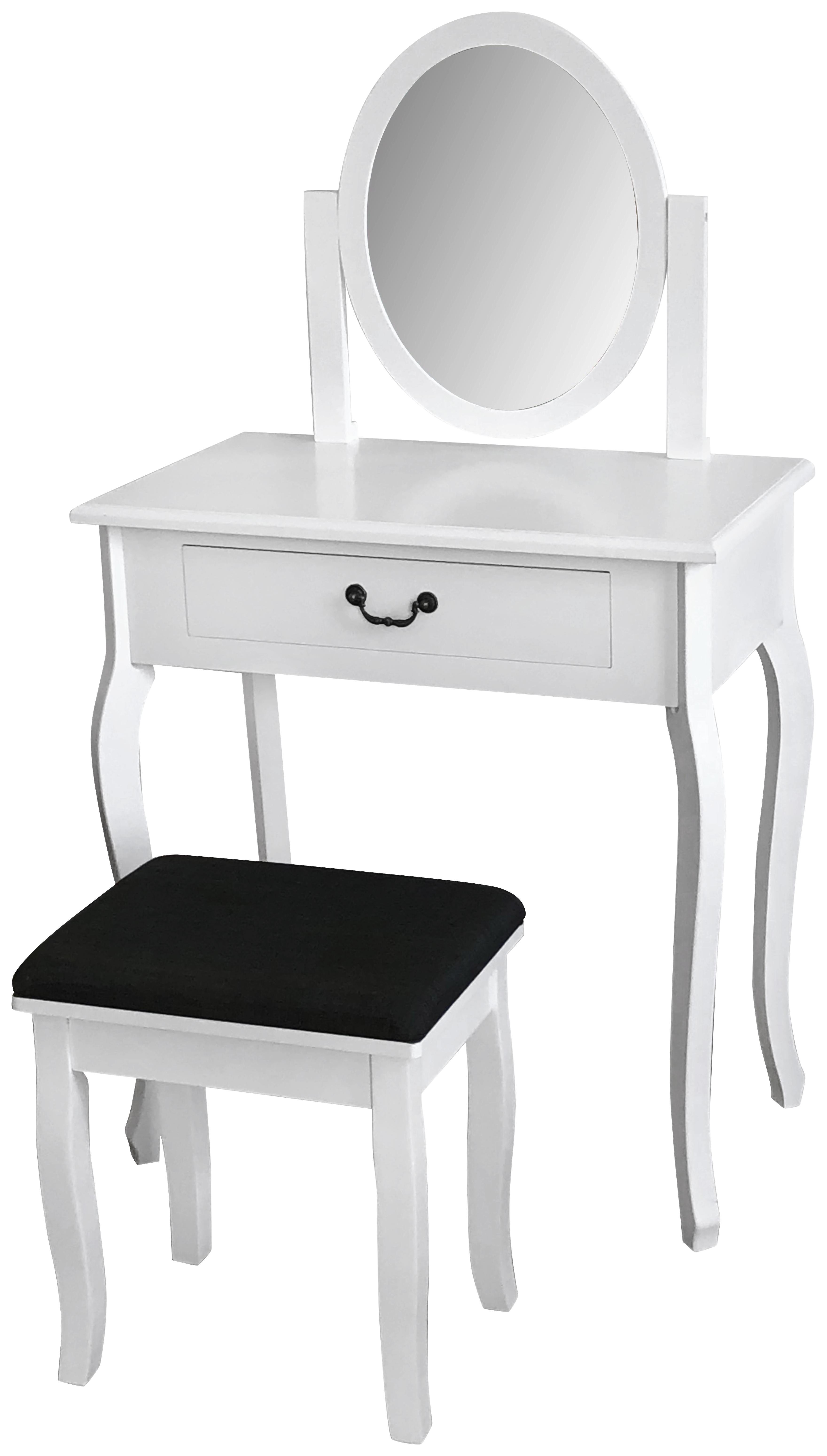 Sminkasztal Mona 2 - Fehér, modern, Faalapú anyag/Üveg (70/40/123/43/40/30cm)