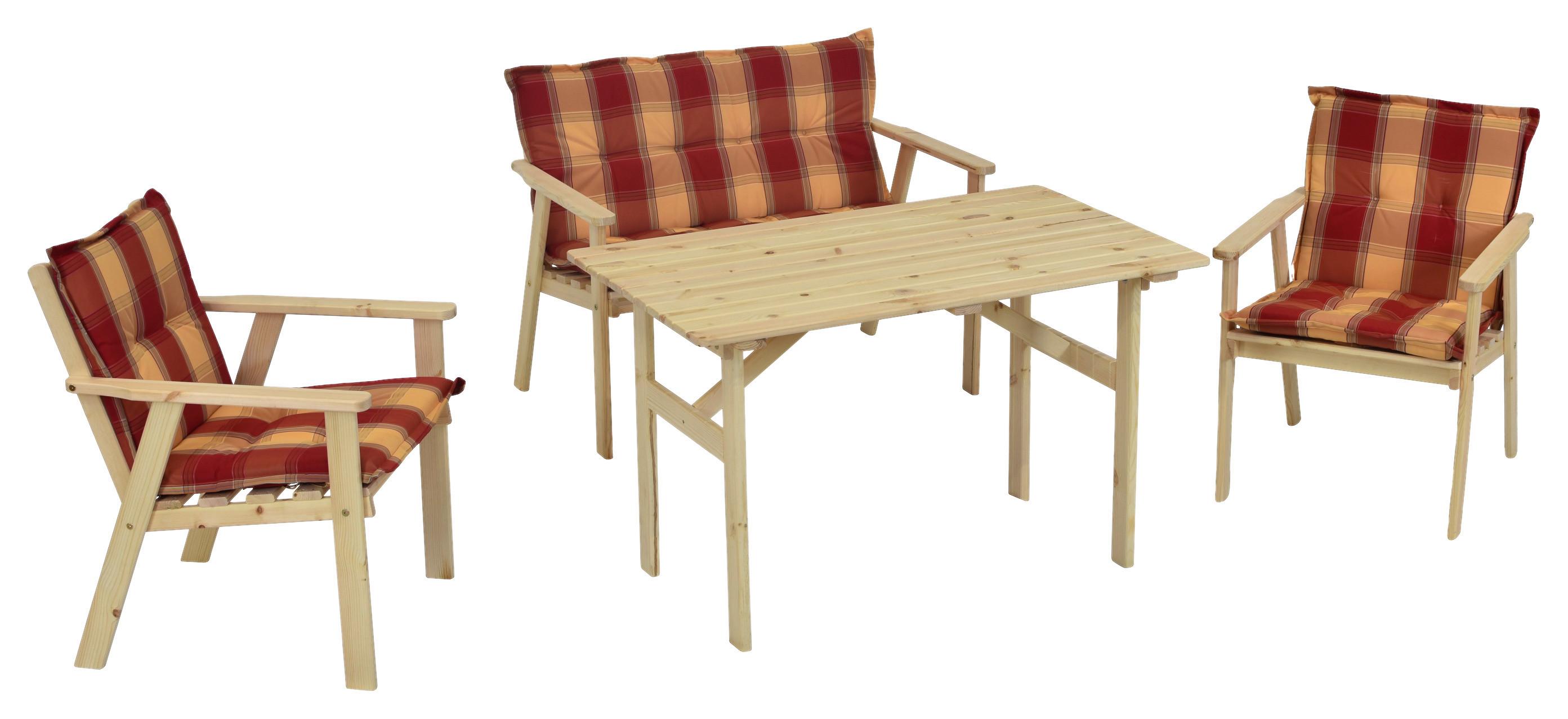 Gartenmöbel Set 7-Tlg. Sylt Kiefer Echtholz mit Kissen - Rot/Naturfarben, MODERN, Holz/Kunststoff - Gardenson