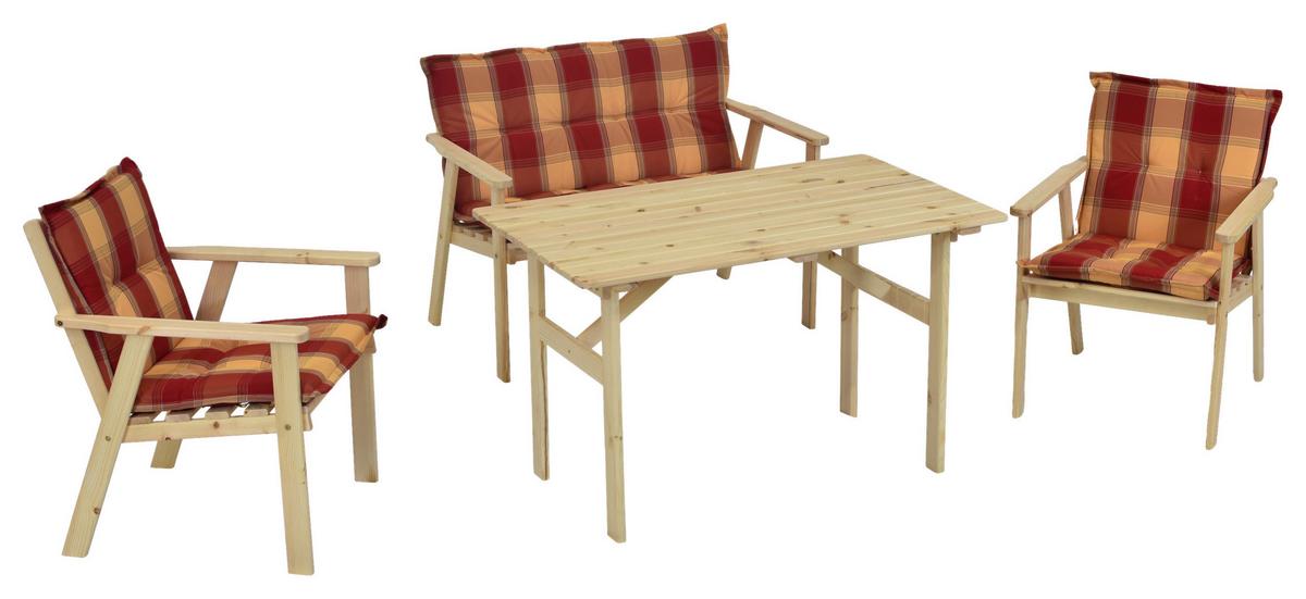 Gartenmöbel Set 7-Tlg. Sylt Kiefer Echtholz mit Kissen - Rot/Naturfarben, MODERN, Holz/Kunststoff - Gardenson